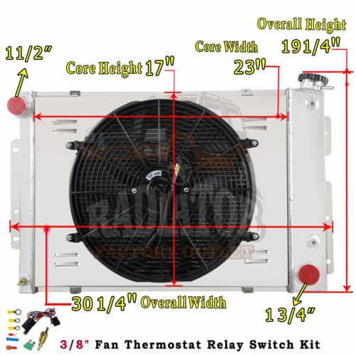 4 Row Aluminum Radiator Shroud Fan Kit for 1967-1969 Chevy Camaro & Pontiac Firebird 5.7L V8 - Direct Replacement Cooling System Upgrade - Perfect for Classic Car Restoration & Hot Rod Performance