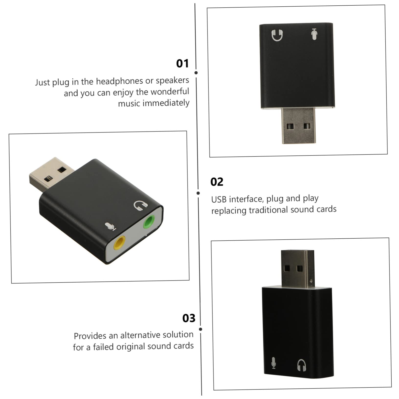 OSALADI 2-Pack USB External Sound Card - High-Quality Stereo Audio Adapter for Laptop & PC, Aluminum Alloy USB Headset & Microphone Adapter with 3D Sound | Perfect for Gaming, Online Meetings & Music Production