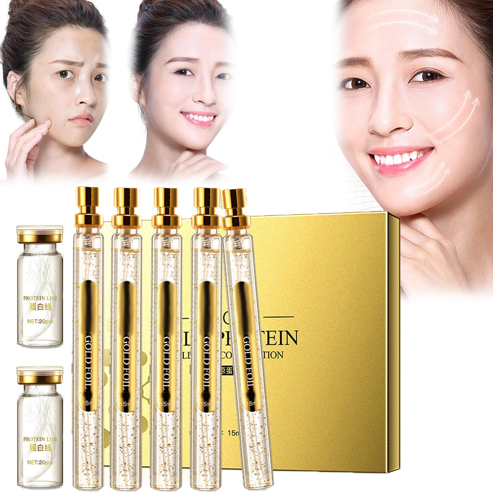 Gold Protein Thread Essence - Collagen Absorbable Face Lifting Threads, Invisible Facial Thread Lift Set for Instant Face Lift & Anti-Aging (1PC) - Perfect for At-Home Beauty Treatments & Professional Spa Use