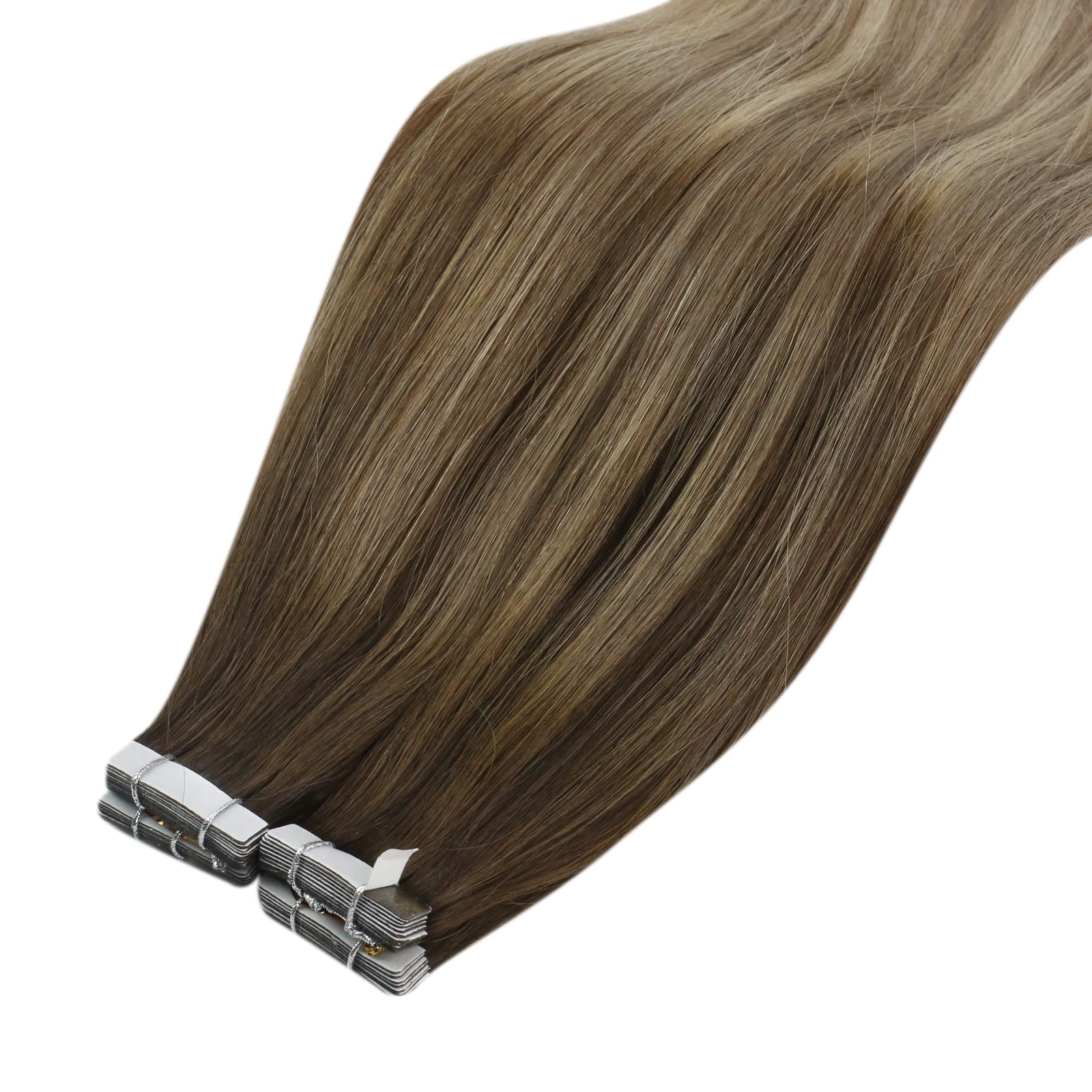 Ve Sunny Tape in Hair Extensions - 10pcs 20inch Human Hair Weft (Blonde, Dark Brown, Ombre, Golden Blonde, Ash Blonde) for Natural Volume & Length - Perfect for Daily Wear, Parties & Special Occasions
