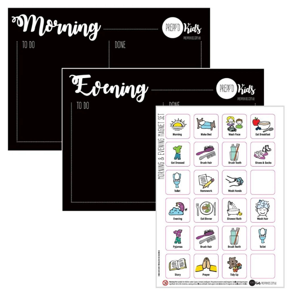 Preppd Kids Morning & Evening Magnetic Routine Chart (A4) - Daily Schedule Planner for Children's Routine Tasks - Perfect for Home, Classroom & Montessori Learning