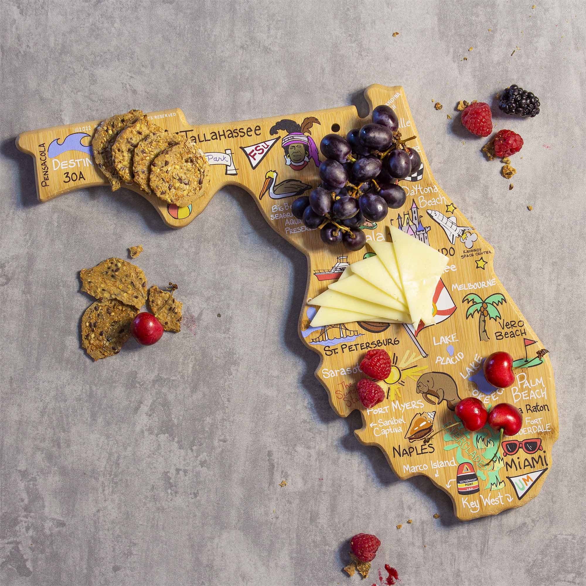 Premium Florida-Themed Wooden Cutting Board with Fish Kiss™ Artwork – Perfect for Kitchen Decor, Gift Giving, and Serving Charcuterie