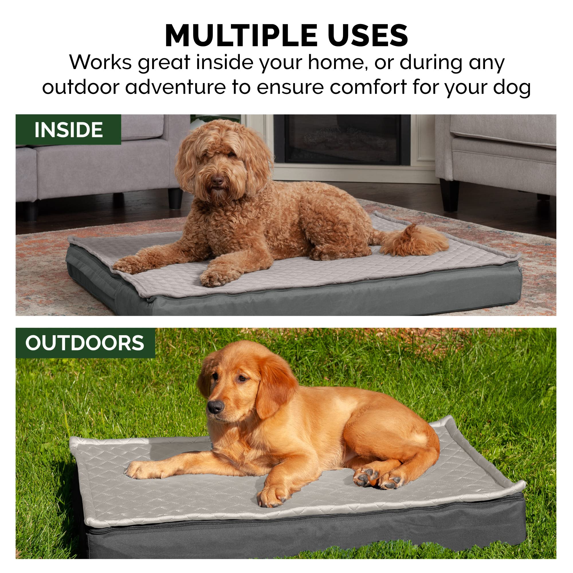 Furhaven Waterproof Memory Foam Dog Bed for Large Dogs - Washable Cover, Indoor/Outdoor Use - Gray XL