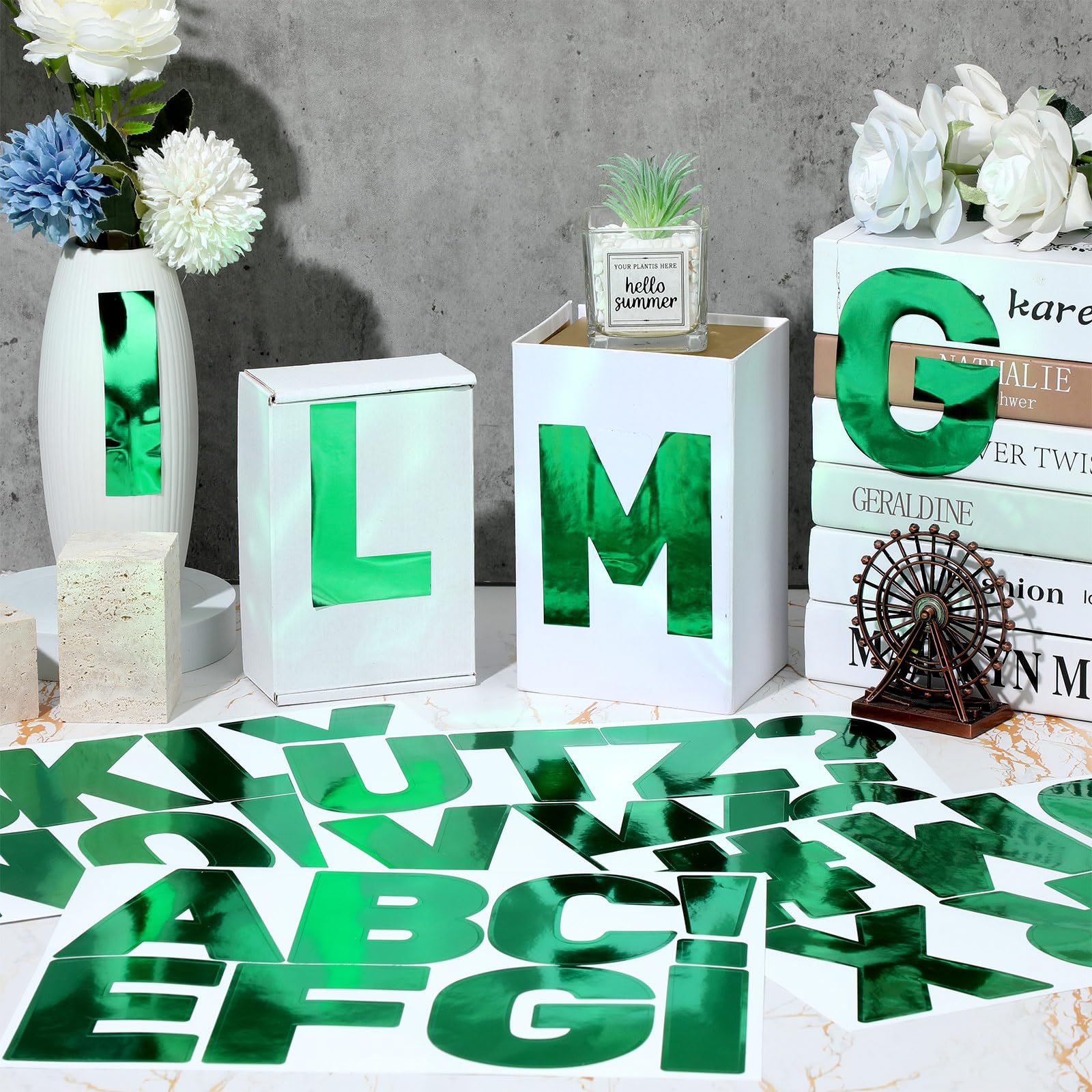 Panelee 145 Pcs Large 4 Inch Self-Adhesive Vinyl Alphabet & Number Stickers - 20 Sheets for Bulletin Boards, Windows, Doors - Perfect for Classroom Decor, DIY Crafts, Home Organization (Green)