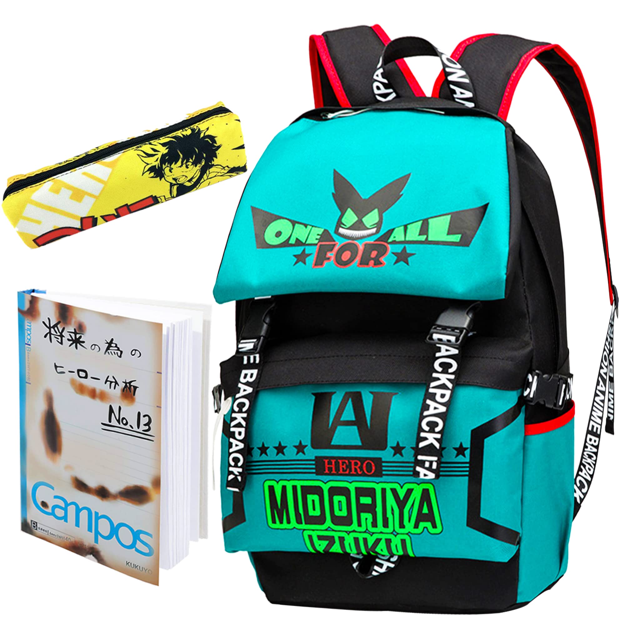 My Hero Academia Izuku Midoriya Backpack with Matching Notebook - Perfect for School, Cosplay, and Anime Conventions