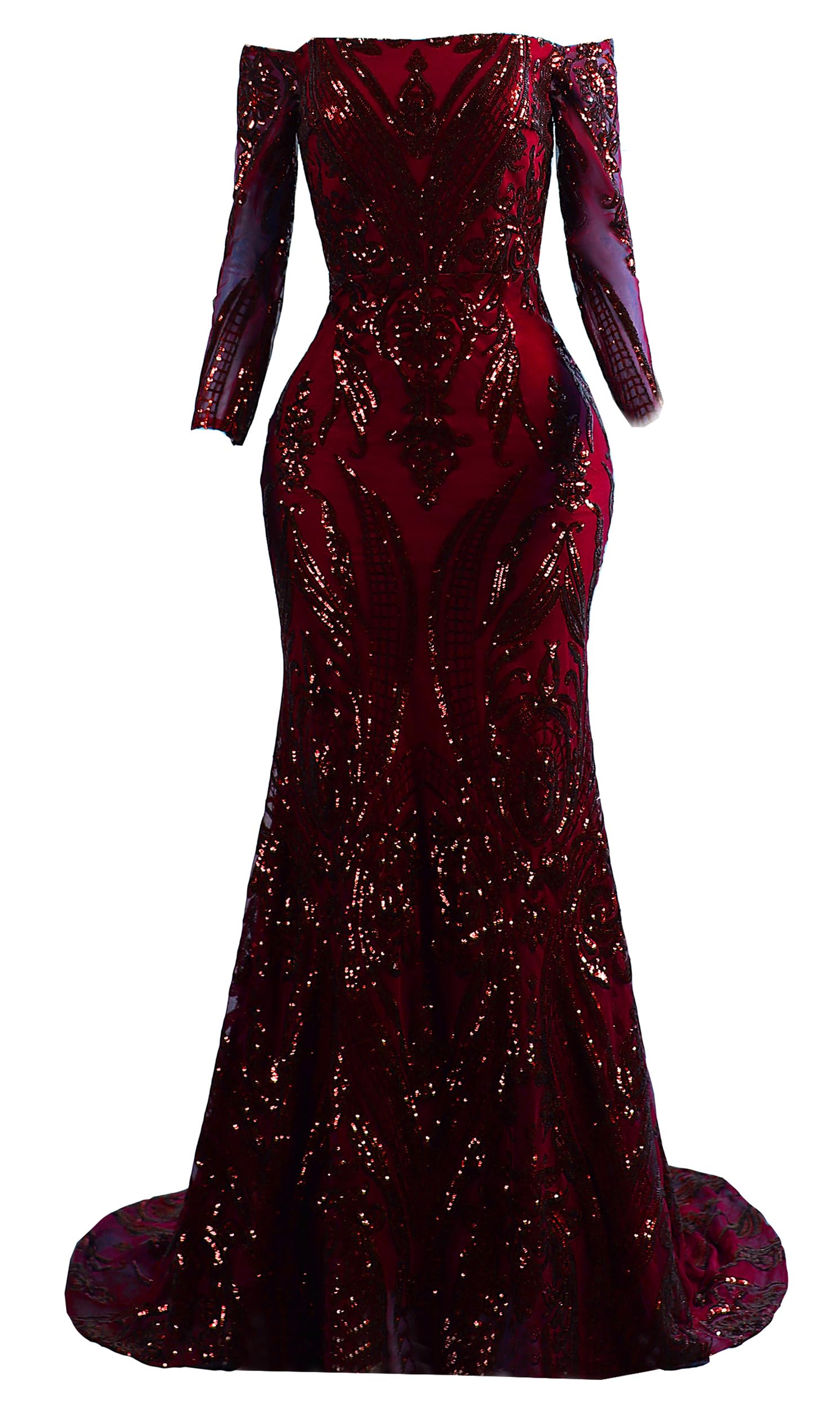 Elegant Women's Bateau Neck Long Sleeve Sequin Mermaid Evening Gown for Prom, Wedding, and Formal Occasions