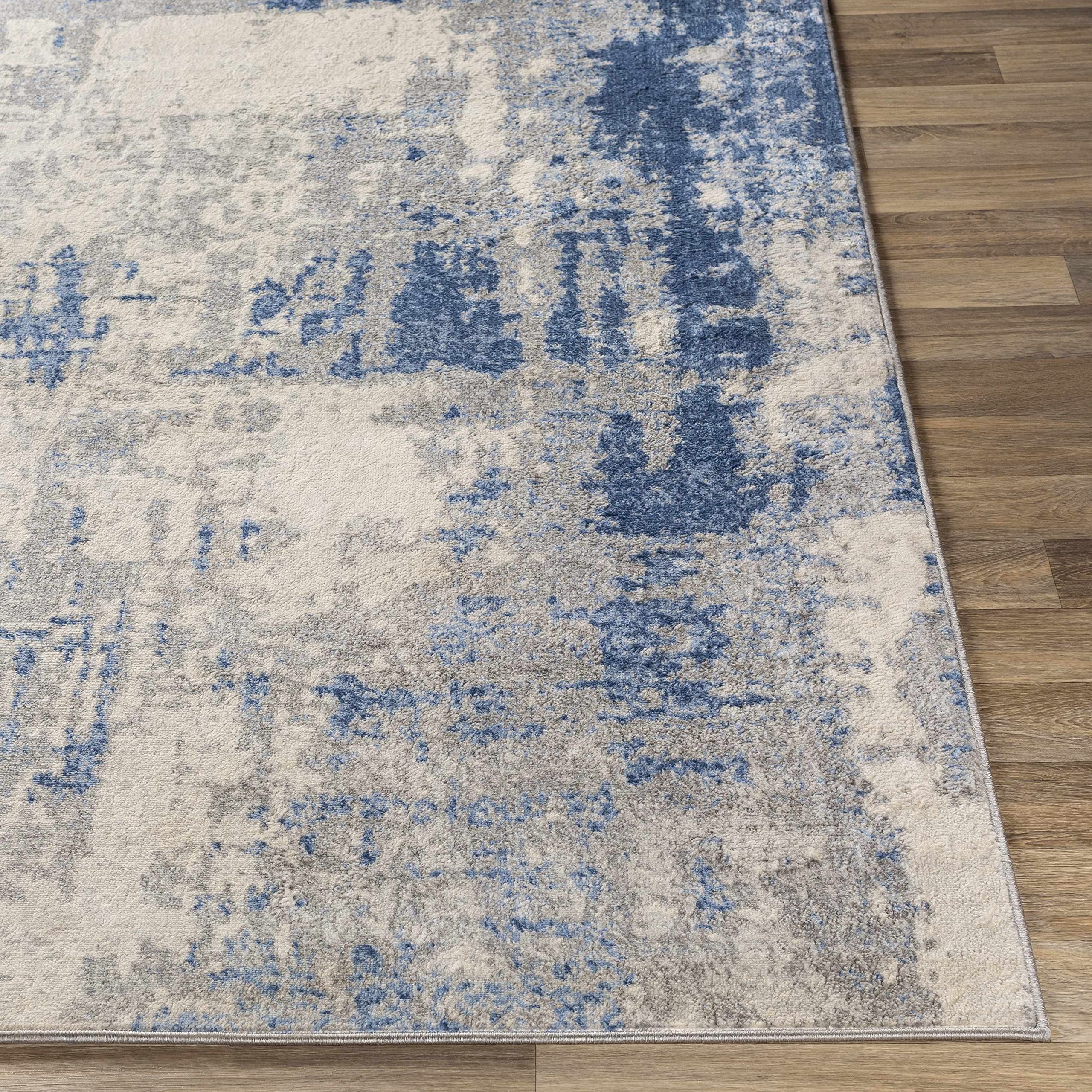 Premium Hauteloom Gerton Modern Area Rug for Living Room & Bedroom - Navy, Gray, Denim - 8'10