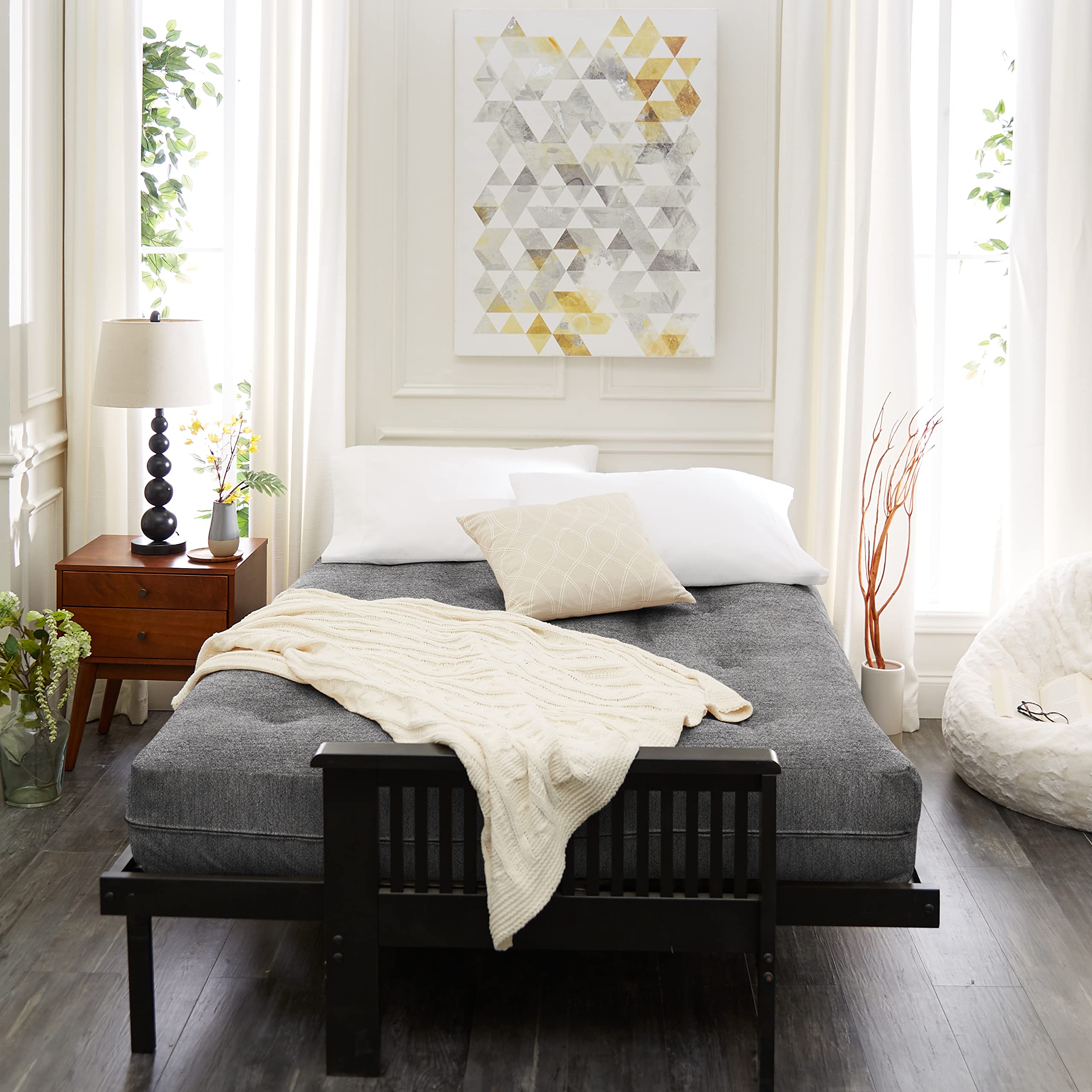 Mozaic Queen Size 8-Inch Thick Futon Mattress in Granite Grey - Perfect for Guest Rooms, Dormitories & Small Space Living