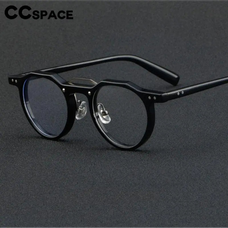 CCspace Unisex Full Rim Flat Top Round Acetate Eyeglasses Frame 56934 - Stylish & Lightweight for Work, Reading & Everyday Wear