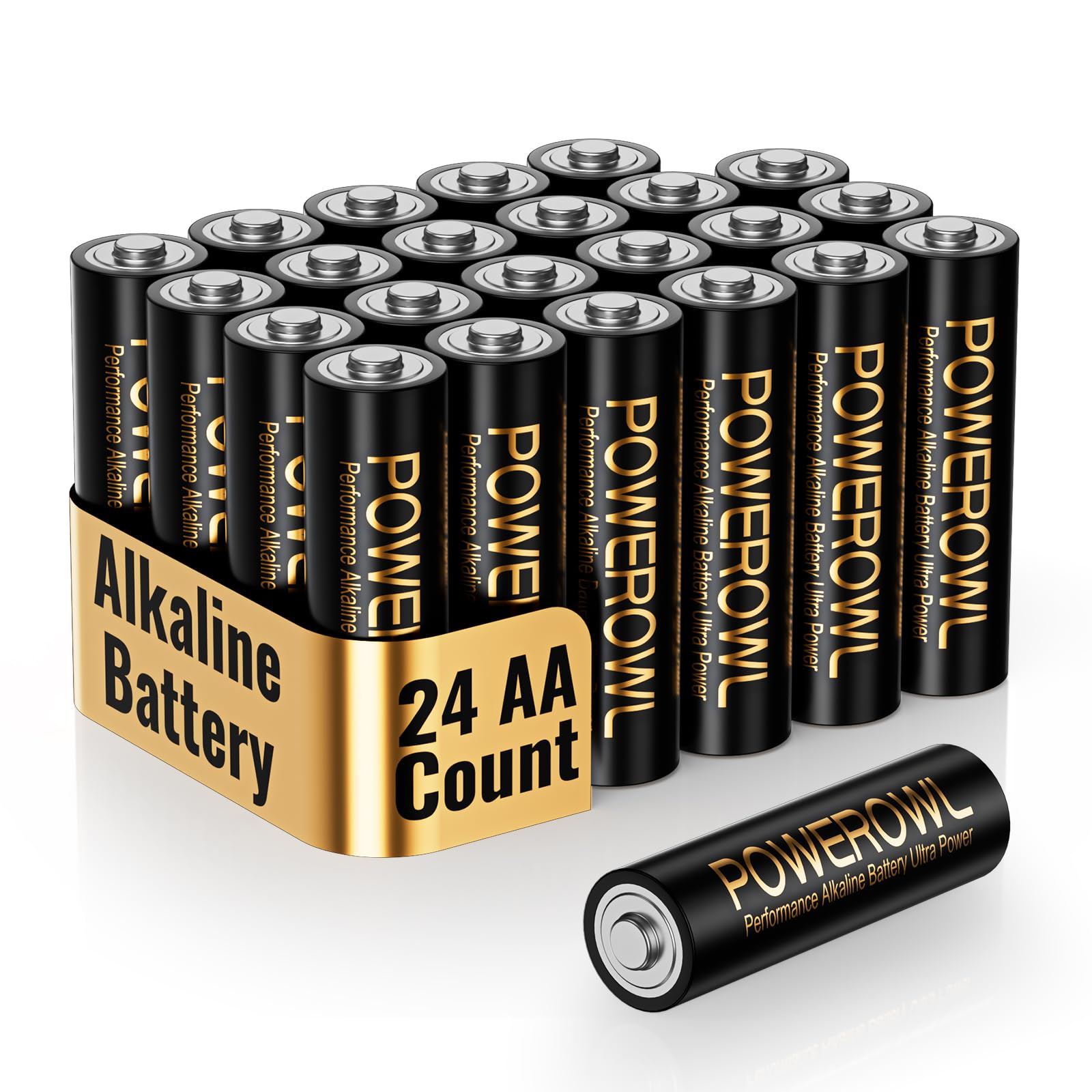 POWEROWL High-Capacity Alkaline AA Batteries 24 Pack - 1.5V Long Lasting Double A Batteries with 10-Year Shelf Life | Ideal for Toys, Flashlights, Remote Controls & Electronics