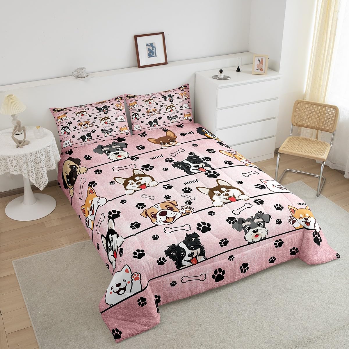 Cute Dog Twin Comforter Set - Soft Cartoon Puppy Bedding for Kids' Room Decor, 2 Pcs
