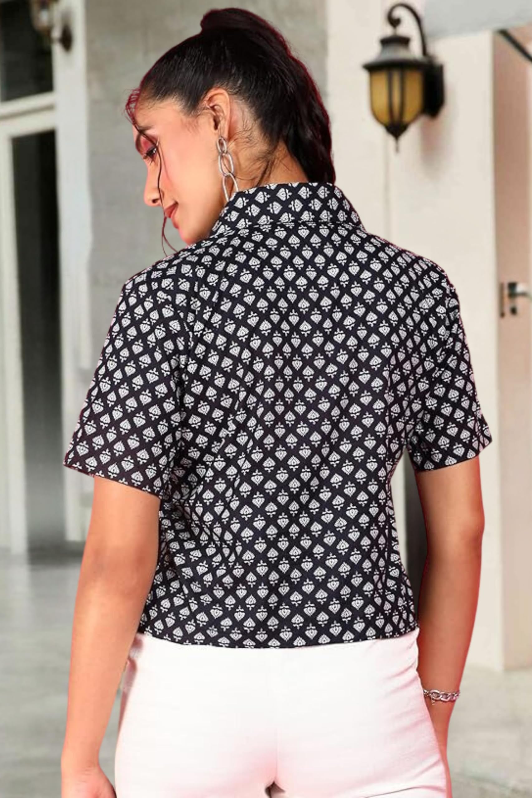 Women's Ethnic Printed Cotton Crop Shirt - Stylish Casual Wear for Summer Outings