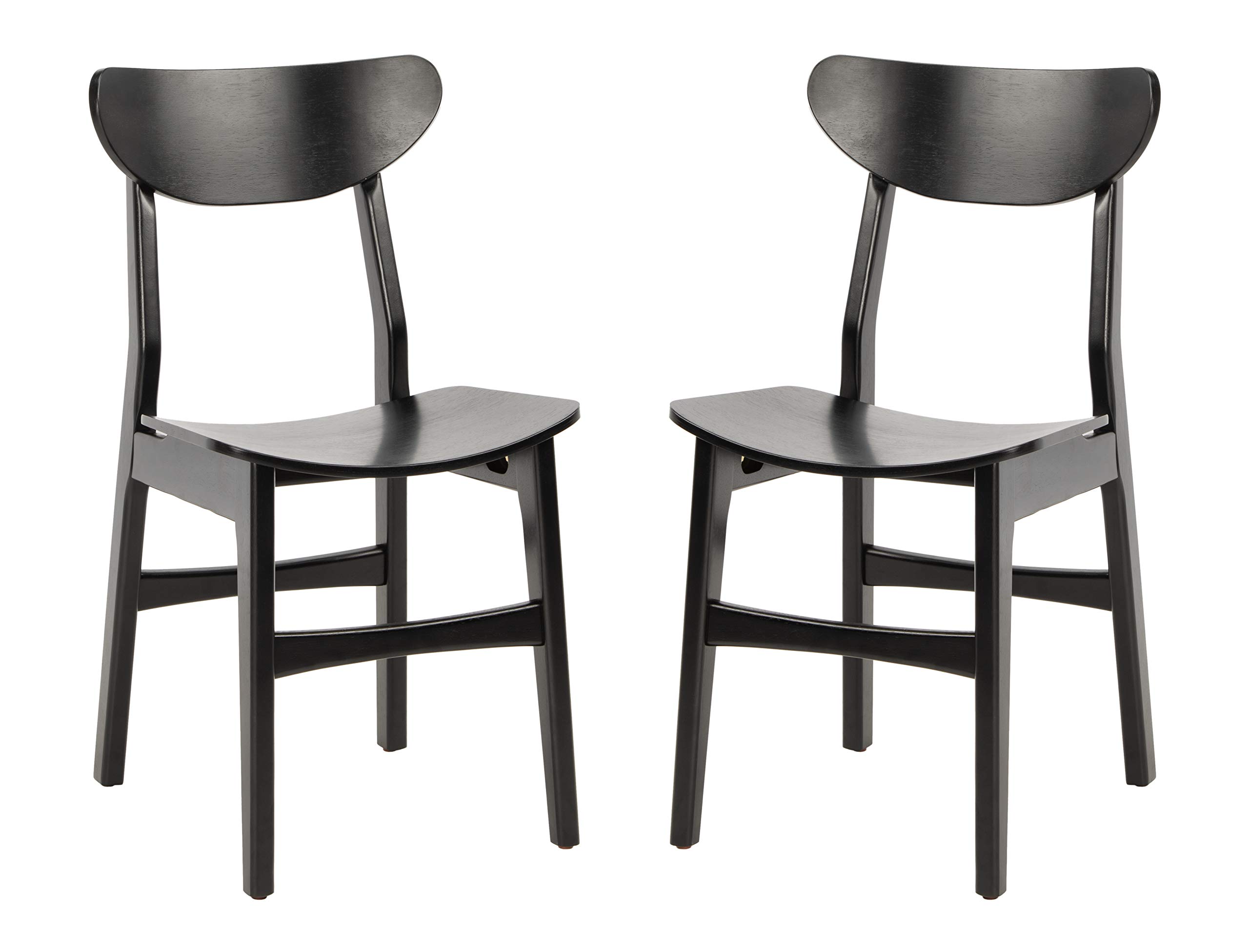 Safavieh Lucca Retro Black Wood Dining Chairs - Set of 2 for Kitchen, Dining Room & Breakfast Nook - Mid Century Modern Style Wooden Chairs with Upholstered Seat
