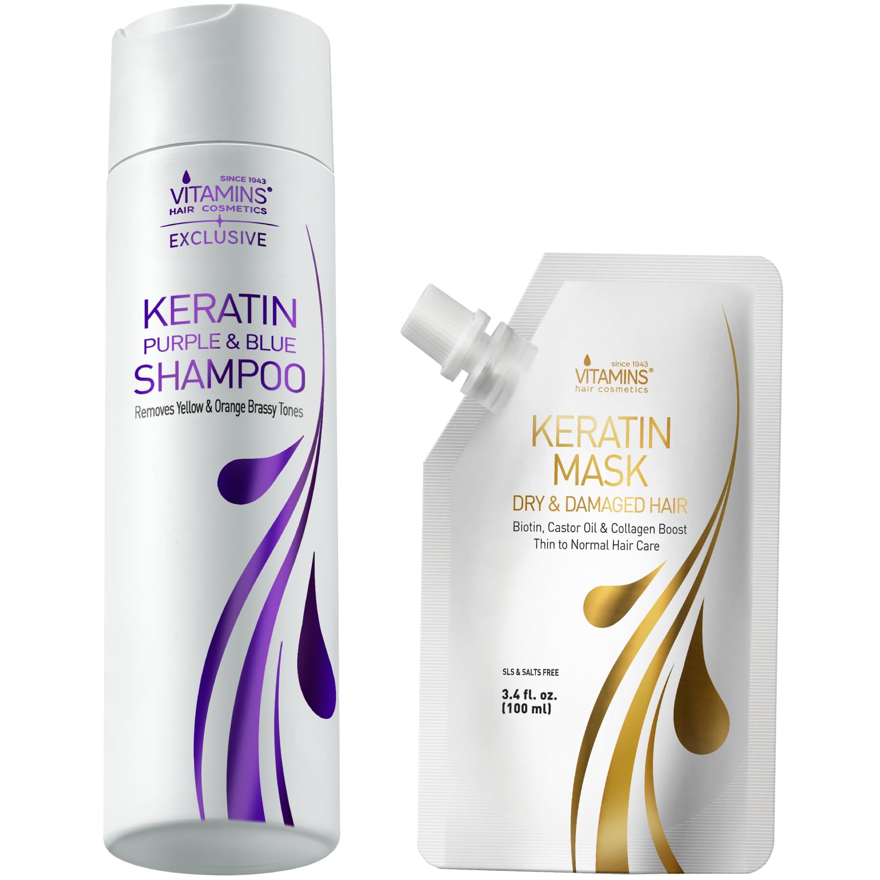 Purple Blue Shampoo & Conditioner Set for Bleached Blonde Hair - Violet Toning Shampoo & Deep Conditioning Hair Mask for Platinum, Silver, Gray & Damaged Hair - Travel Size Anti-Brass Hair Care Kit for Thin Hair - Perfect for Salon Treatments & At-Home Color Maintenance
