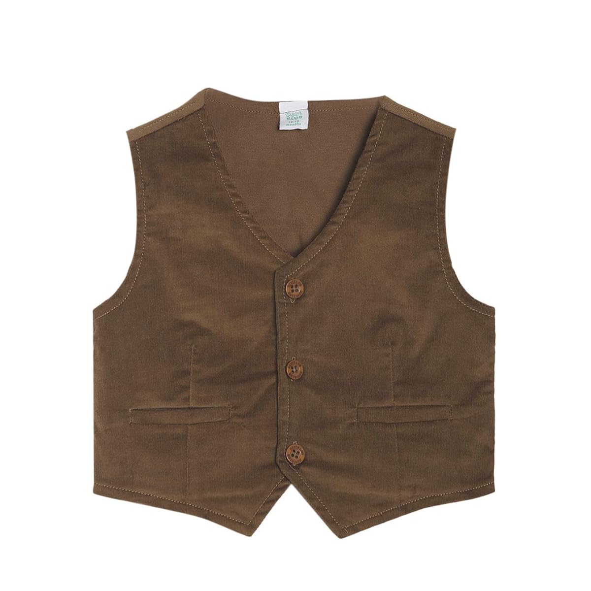 Miniklub Baby Woven Cotton Waist Coat - Soft Brown Infant Vest for Boys & Girls | Perfect for Photoshoots, Special Occasions & Everyday Wear