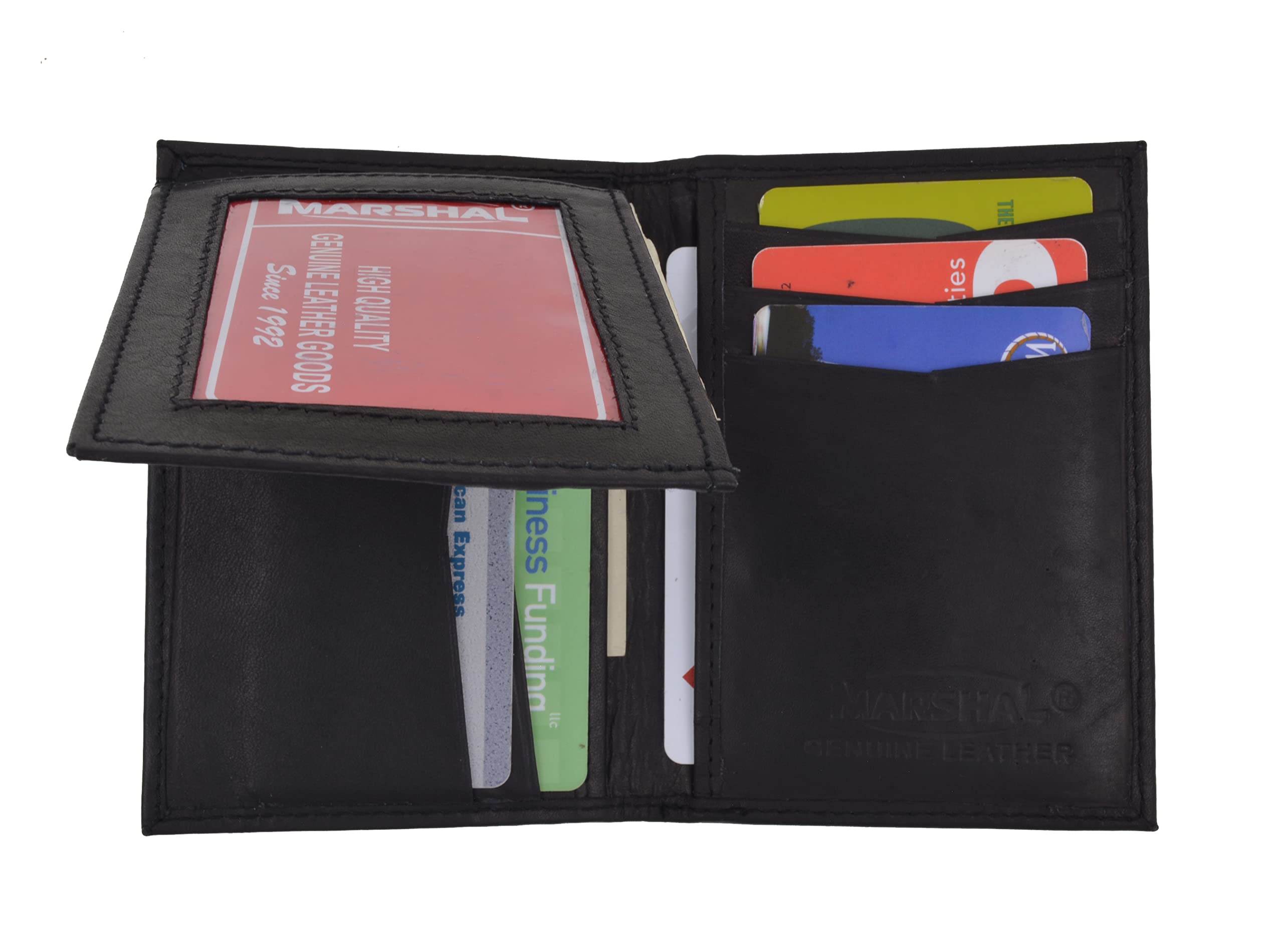 MARSHALL Men's Genuine Black Leather Slim Bifold Wallet with RFID Protection - Premium Lamb Skin Minimalist Wallet for Everyday Carry, Business & Travel