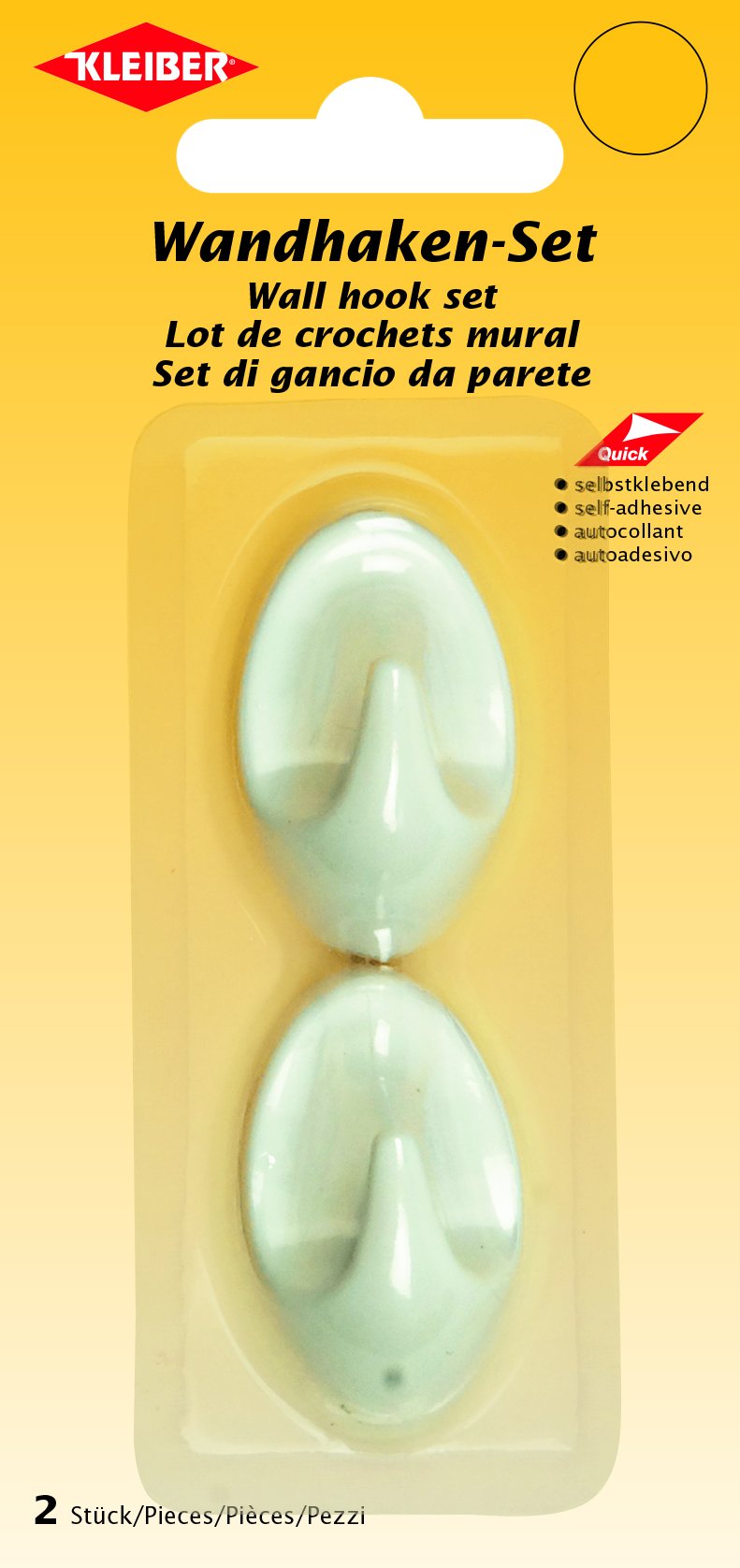 Self Adhesive Wall Hooks Set of 2 - White - Strong Removable Hooks for Hanging Coats, Keys, Towels in Bathroom, Kitchen & Office