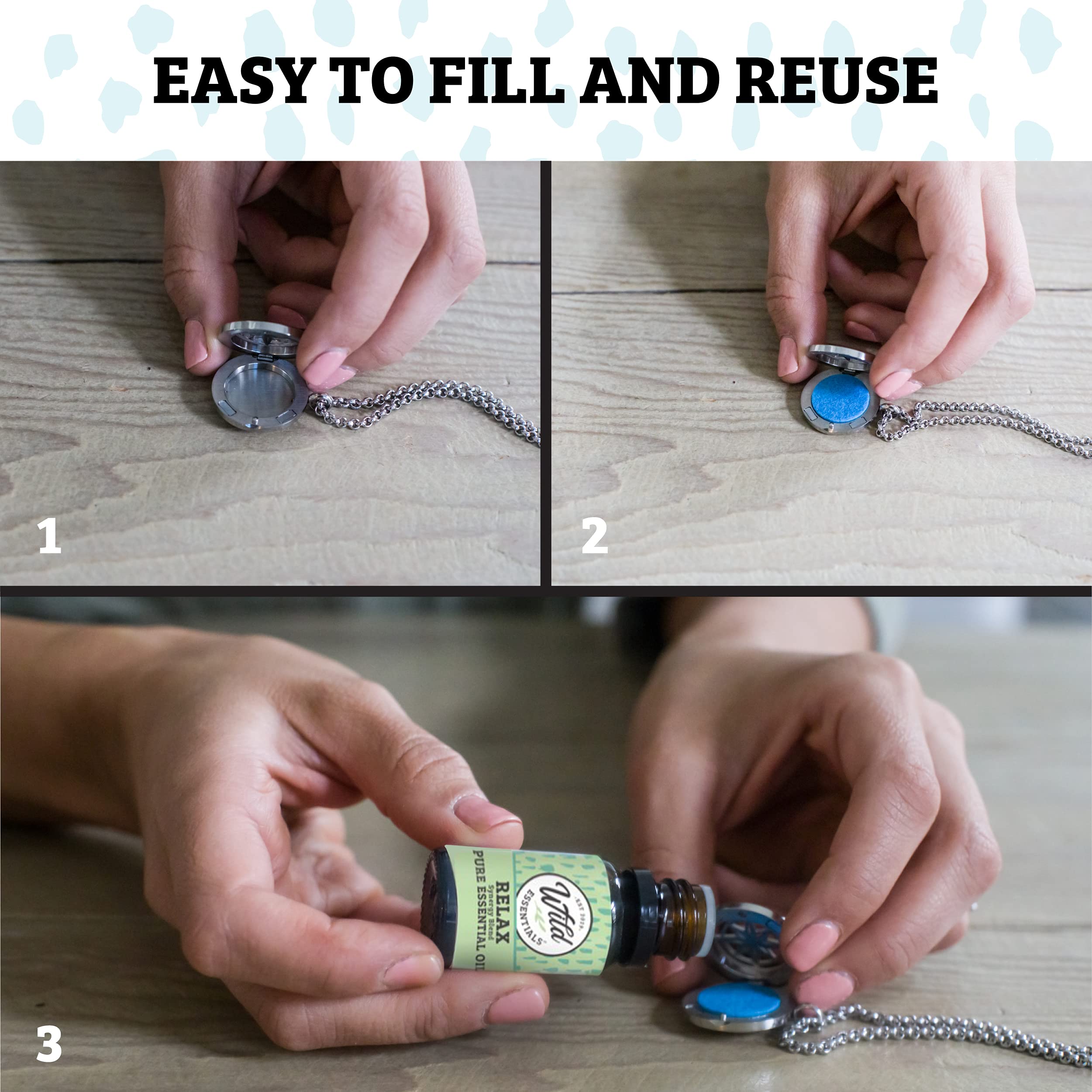 Wild Essentials Greek Key Necklace Essential Oil Diffuser Kit - 4 Aromatherapy Oils (Lavender, Lemongrass, Peppermint, Orange) with 12 Refill Pads | Calming Scented Jewelry Gift Set | Custom Color Changing | Perfect for Home, Office & Yoga Meditation