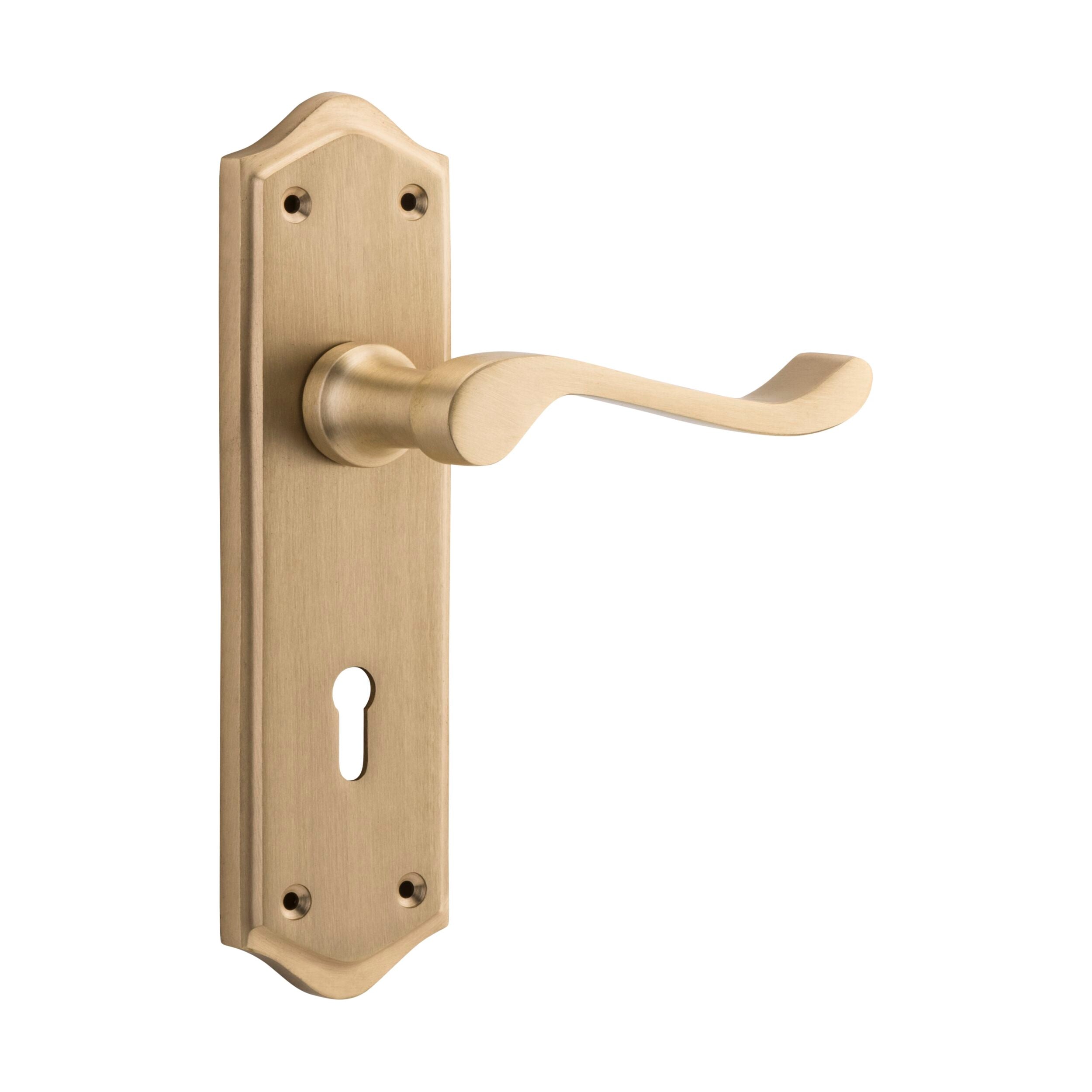 6634 Satin Brass Door Lever Henley Lock Pair - H180xW50xP58mm - Perfect for Bedroom, Bathroom & Interior Doors