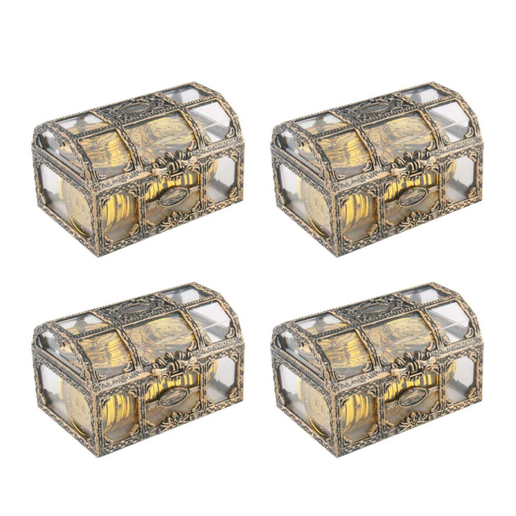 TOYANDONA 4-Piece Transparent Pirate Treasure Chest Set - Vintage Lidded Jewelry Display Box, Gem Storage Organizer for Classroom & Home Decor - Perfect for Pirate Themed Parties, Kids' Treasure Hunts & DIY Craft Projects