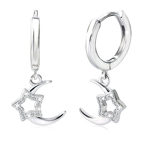Silver Moon Star Earrings