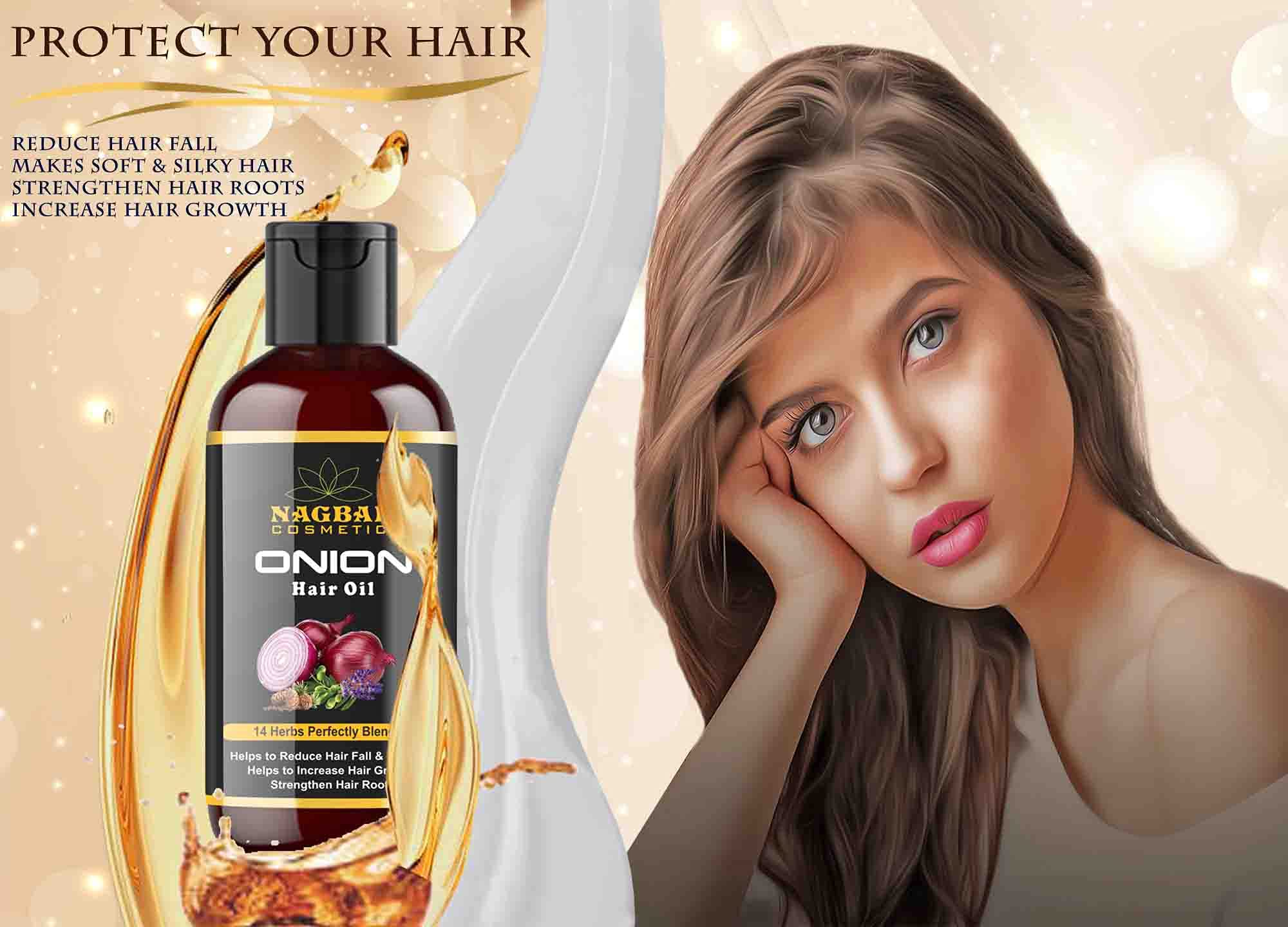 Nagbai Onion Hair Oil for Hair Growth & Hair Fall Control - 100ml Natural Hair Treatment with Onion Extract - Promotes Thicker, Stronger Hair for Men & Women - Perfect for Daily Hair Care & Scalp Nourishment