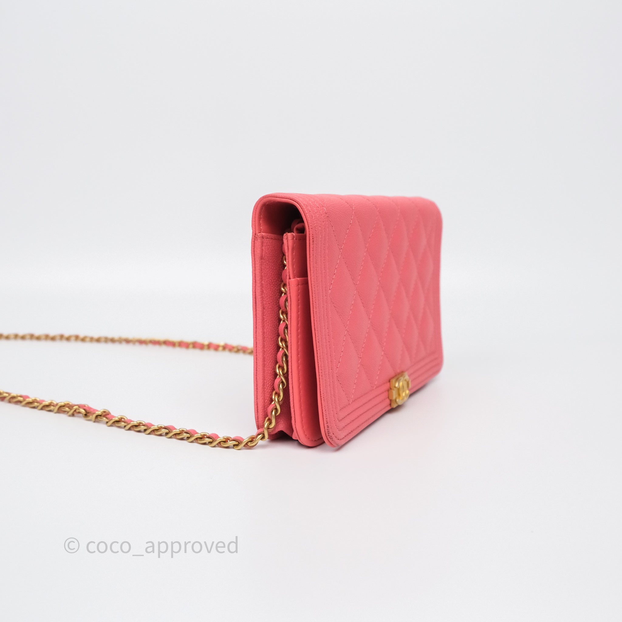 Chanel Boy Wallet on Chain WOC Quilted Dark Pink Caviar Leather with Aged Gold Hardware - Perfect for Evening Events & Luxury Fashion Accessories