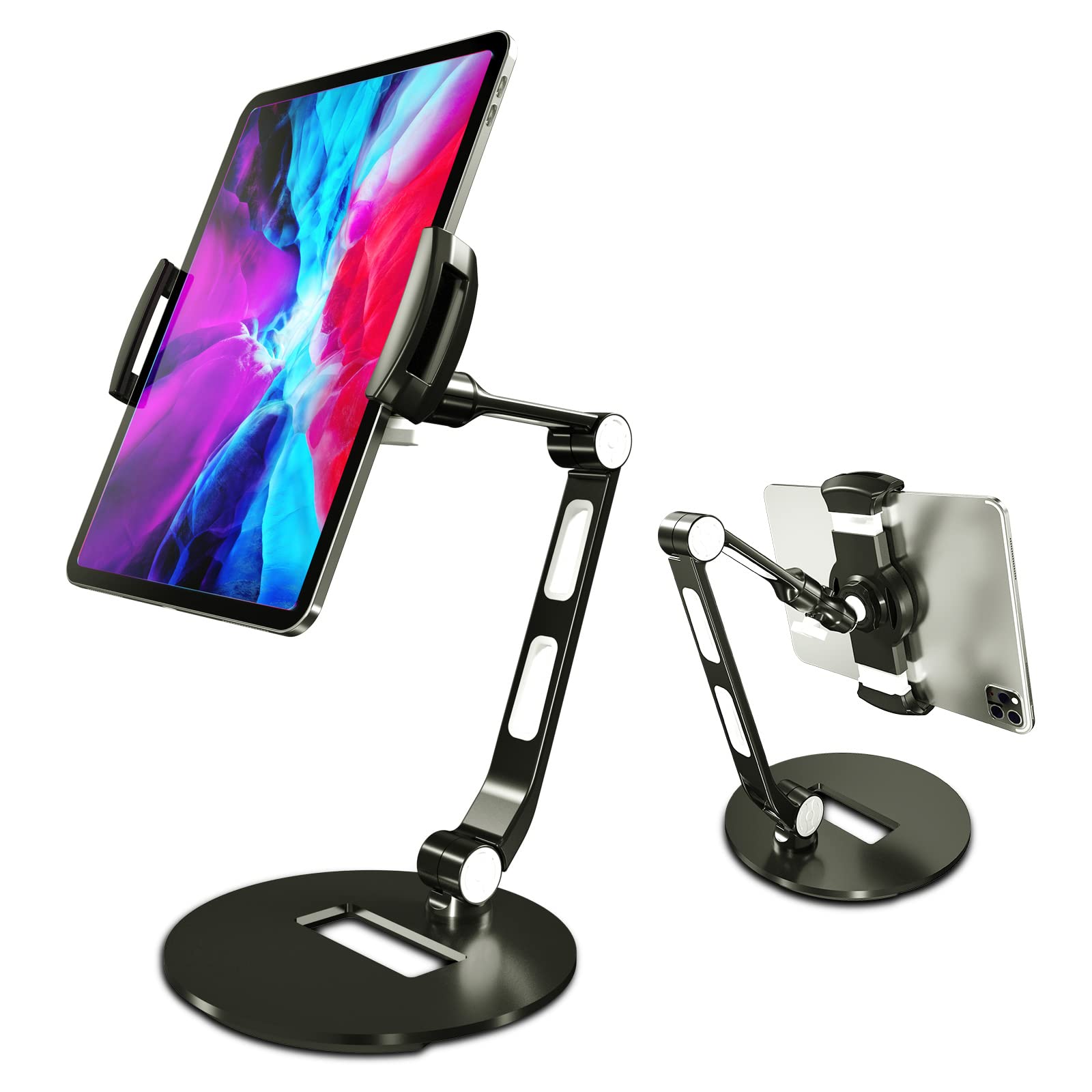 Suptek Adjustable Aluminum Tablet Stand Holder for iPad, iPhone, Samsung, Asus - 360° Rotating Phone Mount for 4.7-11 inch Devices - Perfect for Bed, Kitchen, Office, Reading & Video Watching (YF208D)