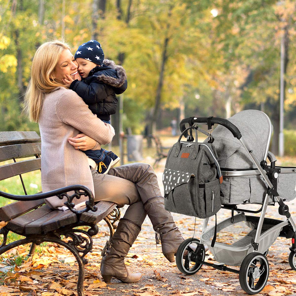 BABY JOY Waterproof Diaper Backpack - Large Capacity Multifunctional Baby Bag with Stroller Straps, Changing Pad & USB Charging Port - Perfect for Travel, Maternity & Everyday Baby Care (Gray)