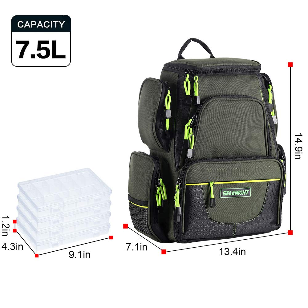 Seaknight Water-Resistant Fishing Tackle Backpack - Large Storage with 4 Trays, Multifunctional Outdoor Tackle Box Bag for Fishing, Camping, Hiking & Cycling | Perfect for Anglers and Outdoor Enthusiasts
