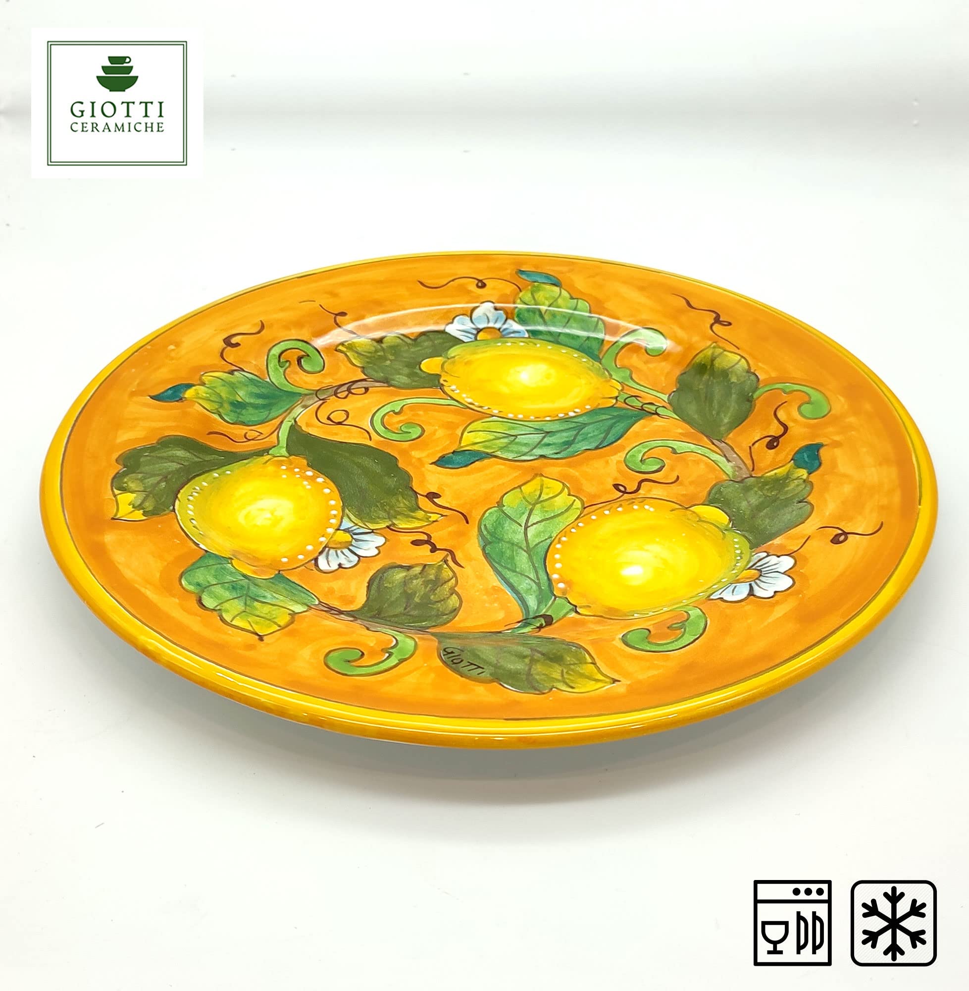 Italian Ceramic Dinnerware Set - Handmade Tuscan Pottery Made in Italy - Blue & Orange Lemon Design Plates & Bowls - Countryside Home Decor for Kitchen & Dining - Perfect for Italian-Themed Parties & Rustic Tablescapes