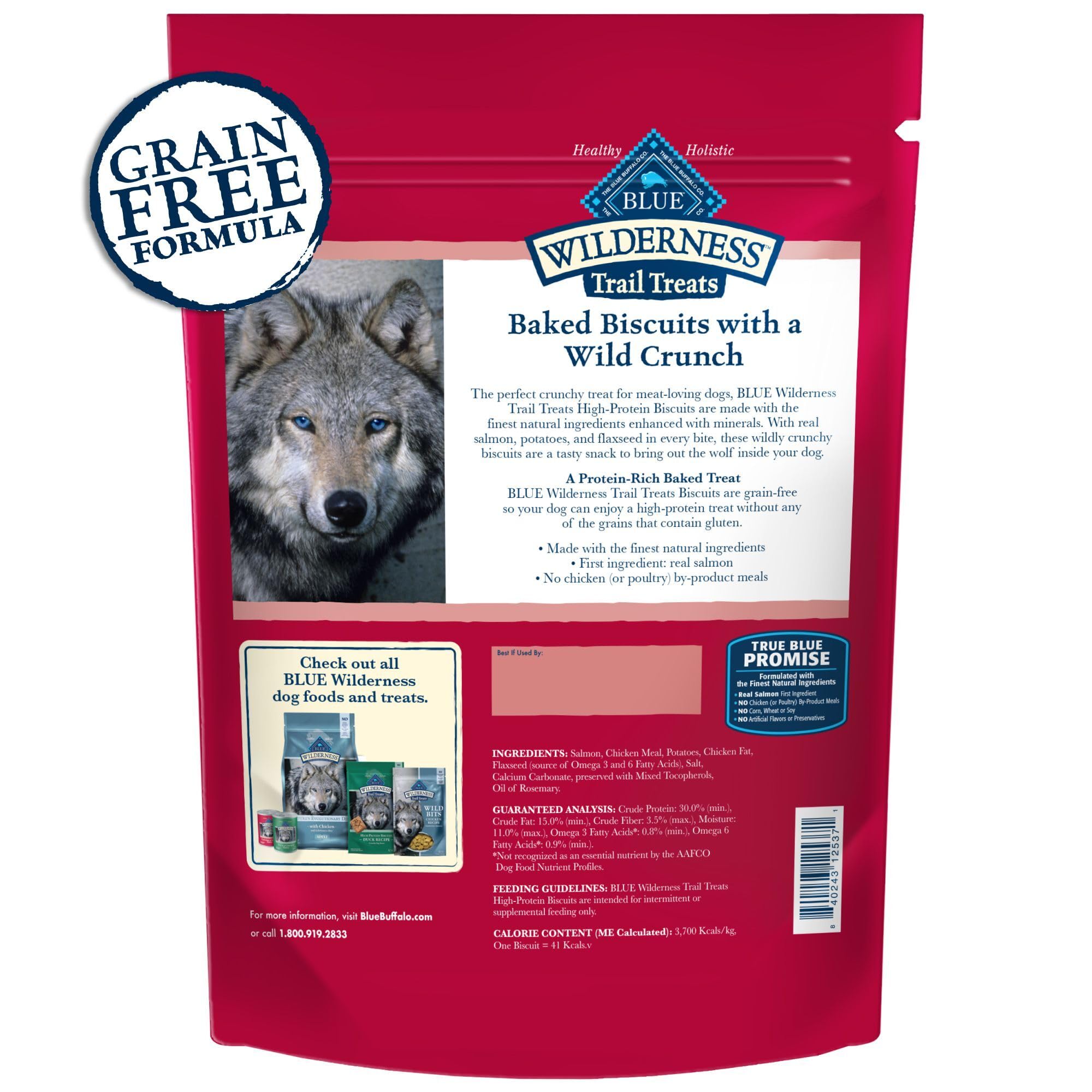 Blue Buffalo Wilderness Trail Treats Crunchy Grain-Free Dog Biscuits - High Protein Natural Salmon Recipe Dog Treats (24oz Bag) - Perfect for Training, Rewards & Outdoor Adventures