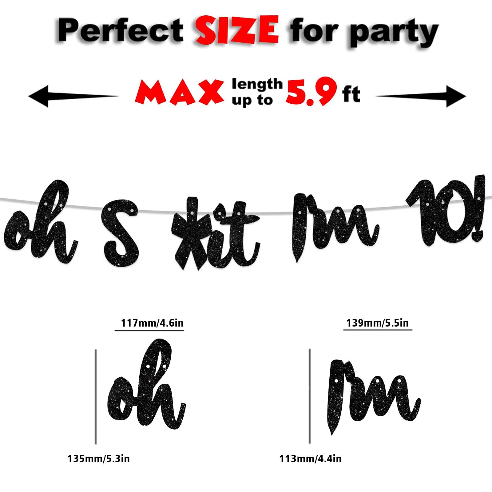 Glitter Black 'Oh I'm 10!' Birthday Banner Backdrop - Cheers to 10 Years Old Theme Party Decor for Boys & Girls - Perfect for 10th Birthday Celebrations, Photo Studio Props, and Party Favors | Great for Birthday Parties, Photo Booths, and Home Decorations