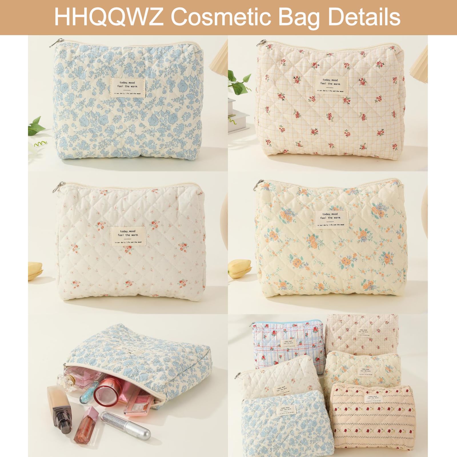 Large Travel Makeup Bag for Women | Cute Floral Cosmetic Organizer with Zipper | Toiletry & Makeup Brush Storage Pouch | Perfect for Travel, Gym & Daily Use (Blue Floral)