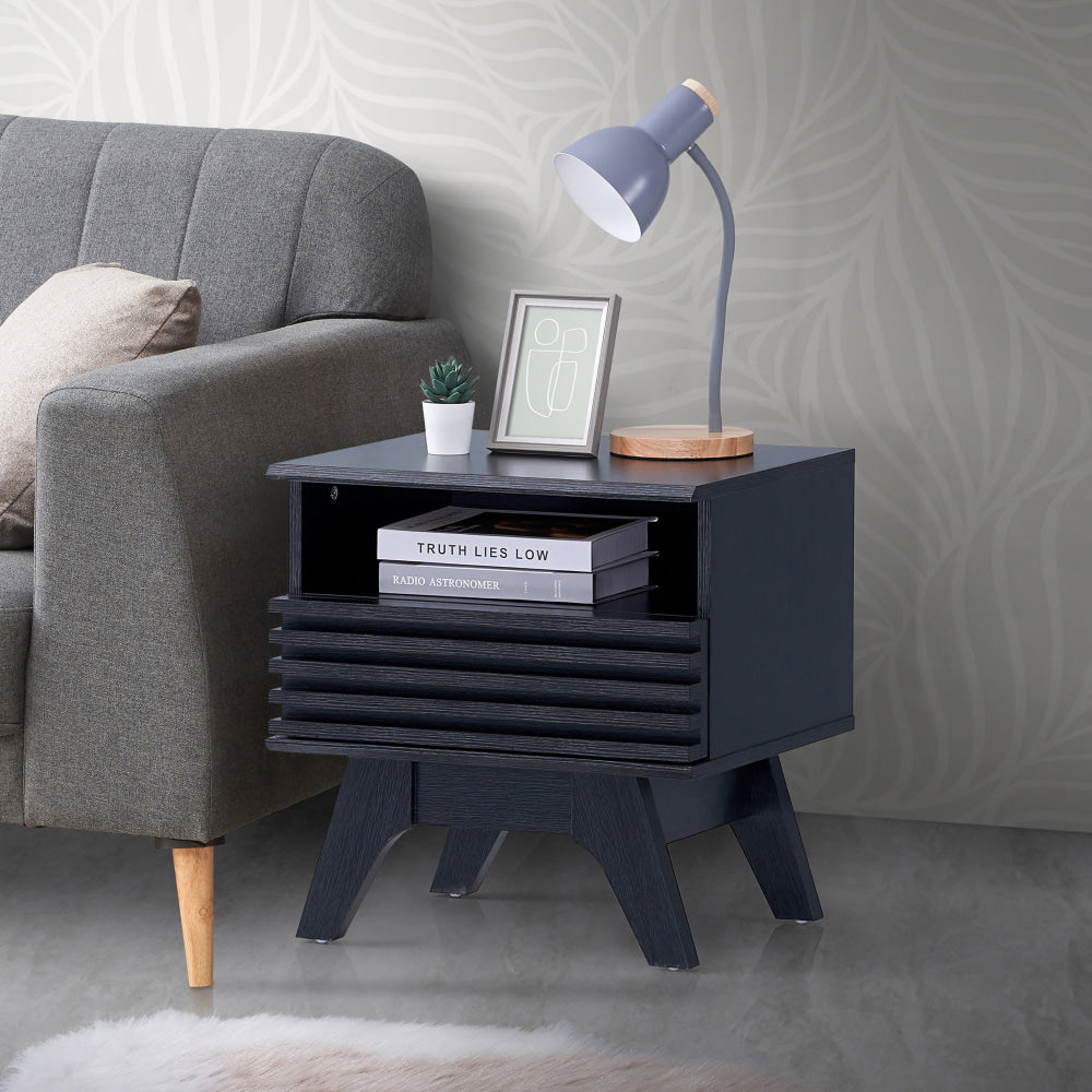 Camille Wooden Nightstand with 1 Drawer - Modern Black Bedside Table for Bedroom, Living Room, or Office Storage