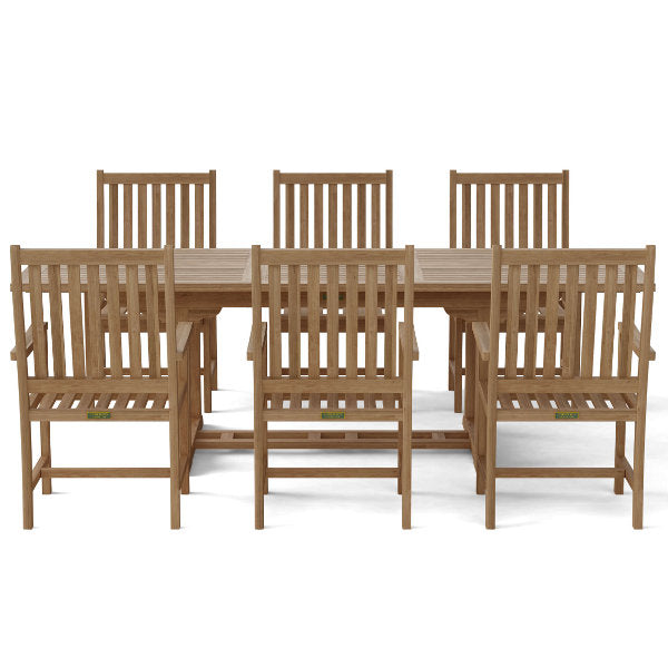 Teak Bahama Wilshire Armchair 7-Piece Extendable Dining Set – Perfect for Outdoor Patio, Garden, and Poolside Entertaining