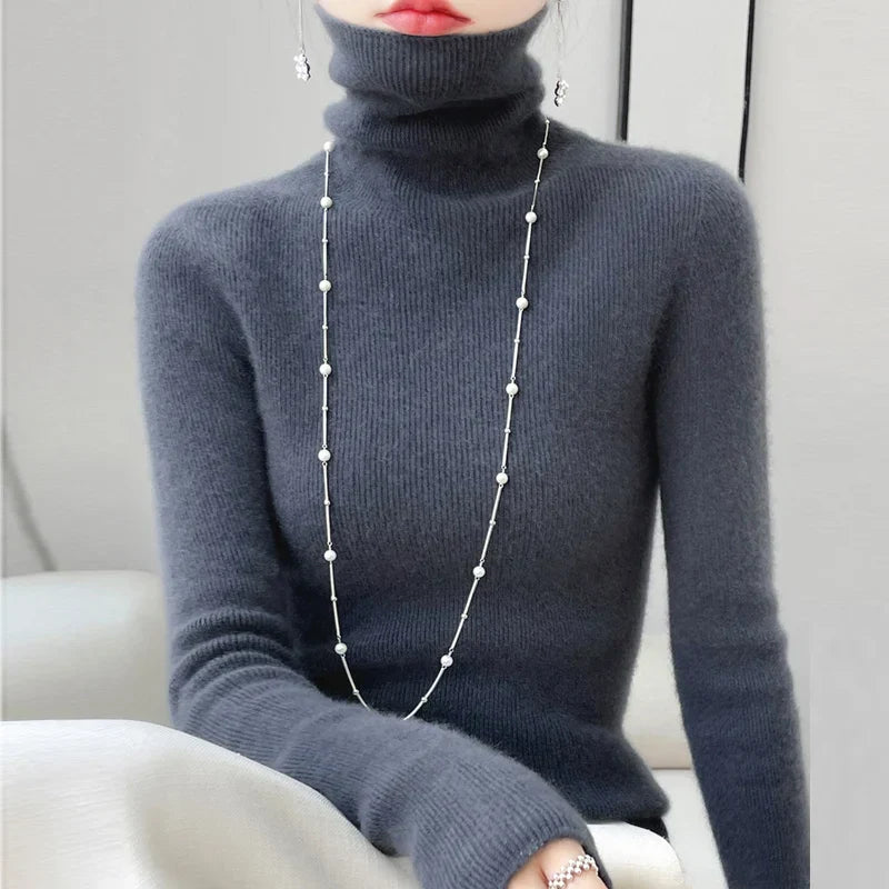 Women's Solid Turtleneck Cashmere Sweater - Soft Warm Winter Pullover for Autumn & Winter - Perfect for Office, Travel and Casual Outfits