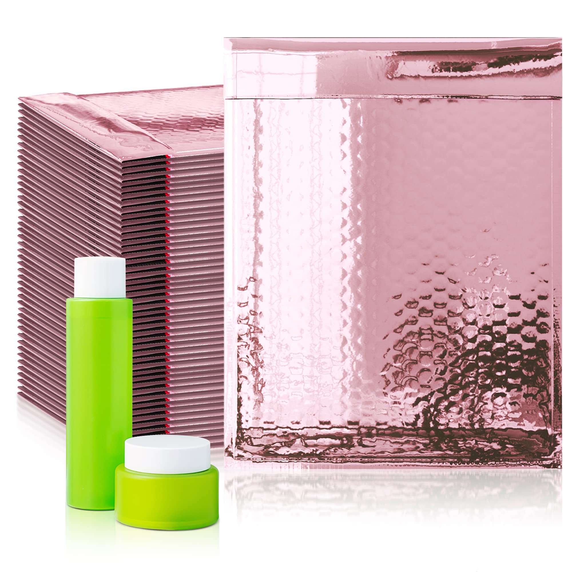 Amiff 6.5 x 9 Inch Rose Gold Bubble Mailers - Pack of 250 Padded Shipping Envelopes with Peel & Seal, Metallic Foil Glamour Pink Mailing Bags for Ecommerce, Small Business & Gift Packaging - Perfect for Jewelry, Cosmetics & Online Store Shipments