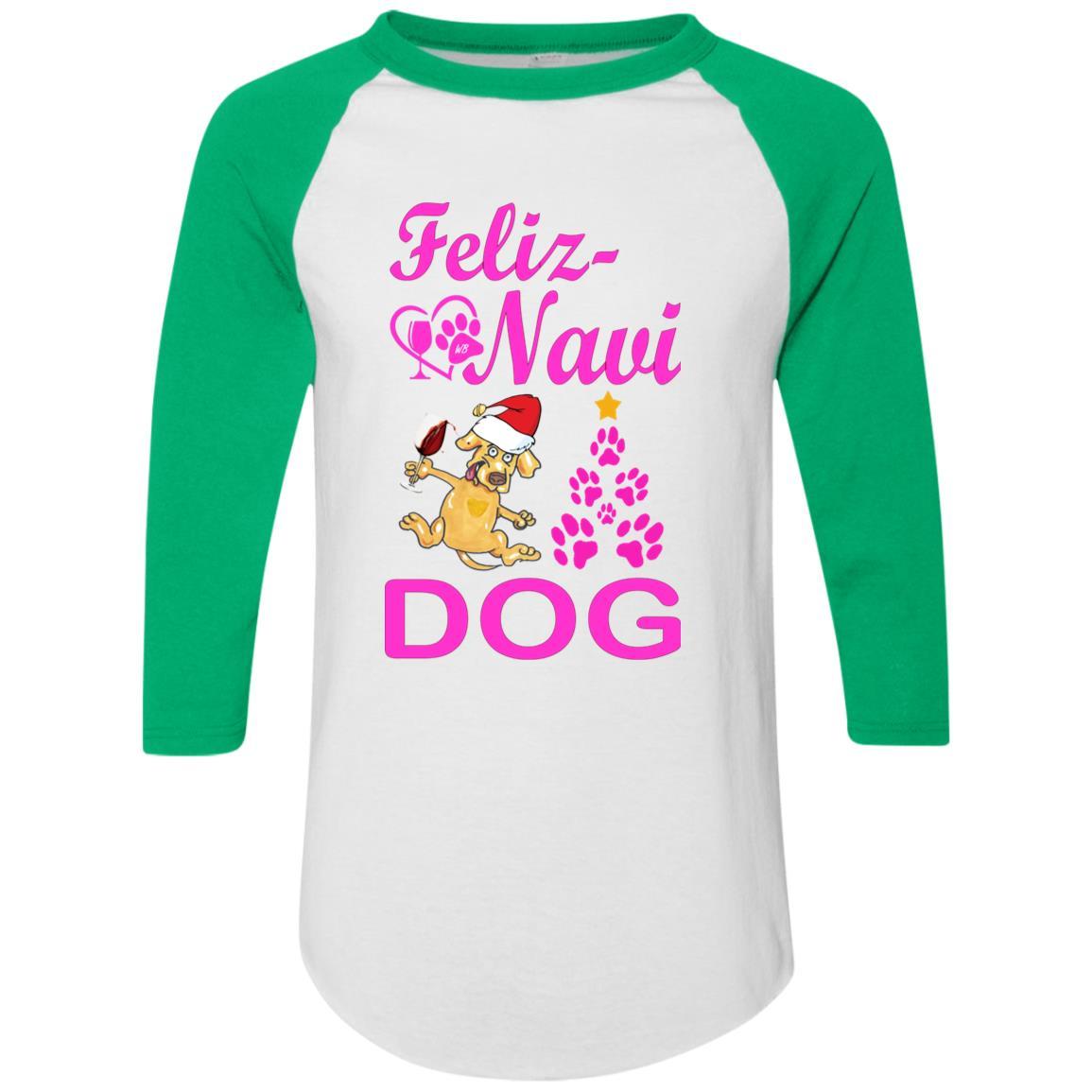 Feliz Navidad Dog Christmas Sweater - Pink Colorblock Raglan Jersey for Small & Large Dogs | Holiday Pet Outfit for Parties & Photos
