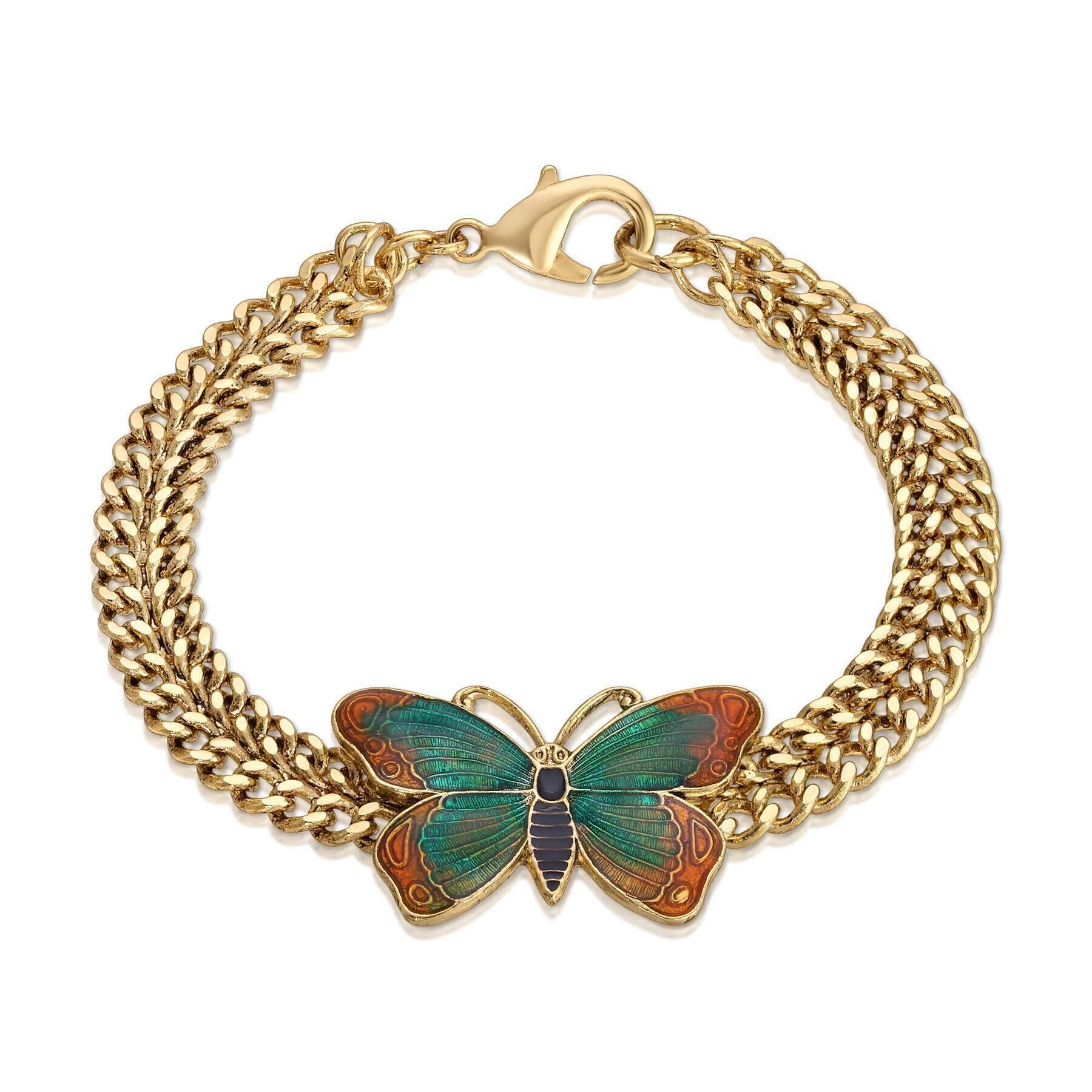 1928 Jewelry Metamorphic Butterfly Double Curb Chain Bracelet 7.25 Inches - Elegant Adjustable Bangle for Women, Perfect Gift for Birthday, Anniversary & Special Occasions