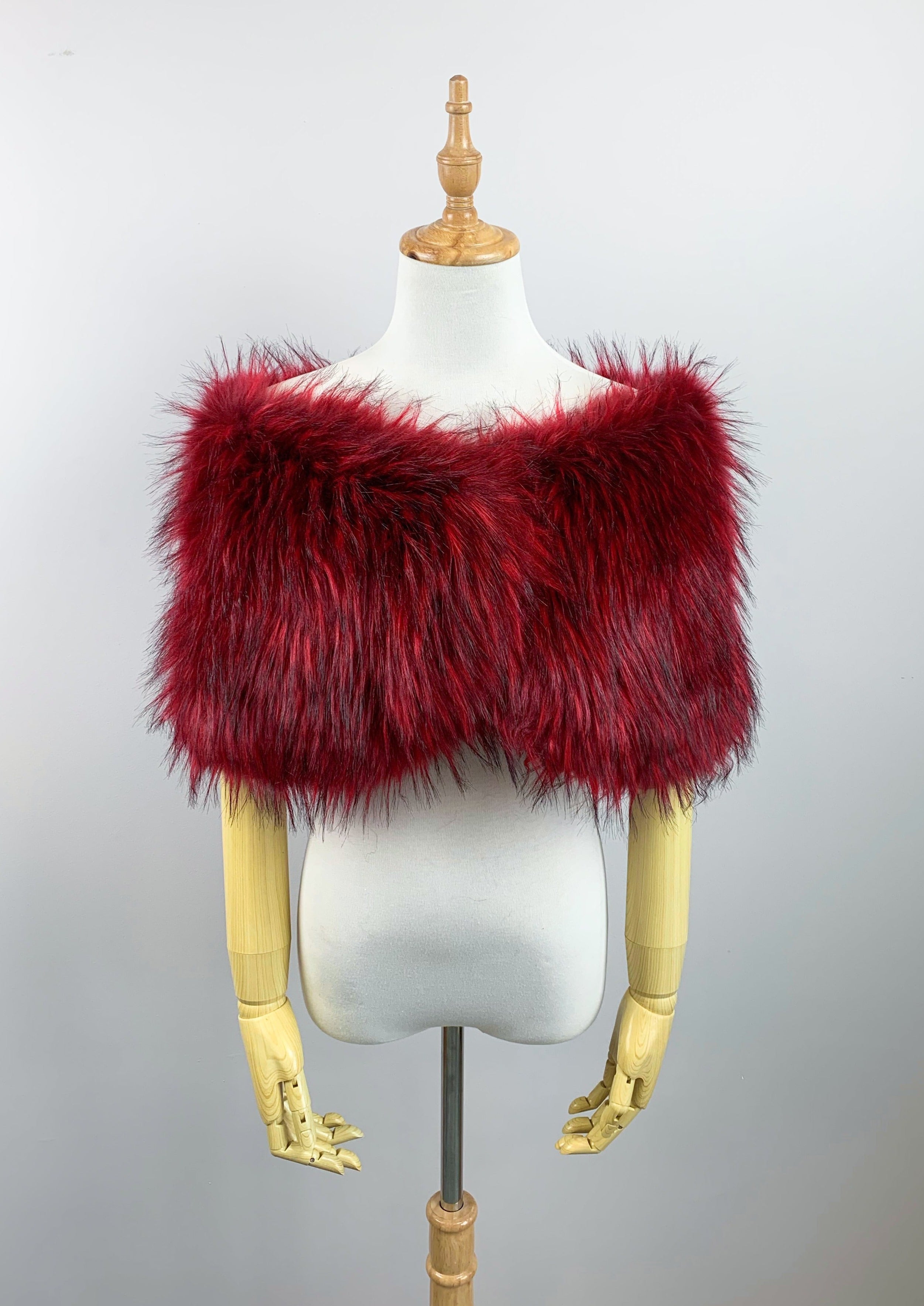Luxury Red Fur Wrap Shawl - Soft Faux Fur Stole for Women (Serena Red02) - Perfect for Winter Fashion, Evening Parties & Cozy Nights