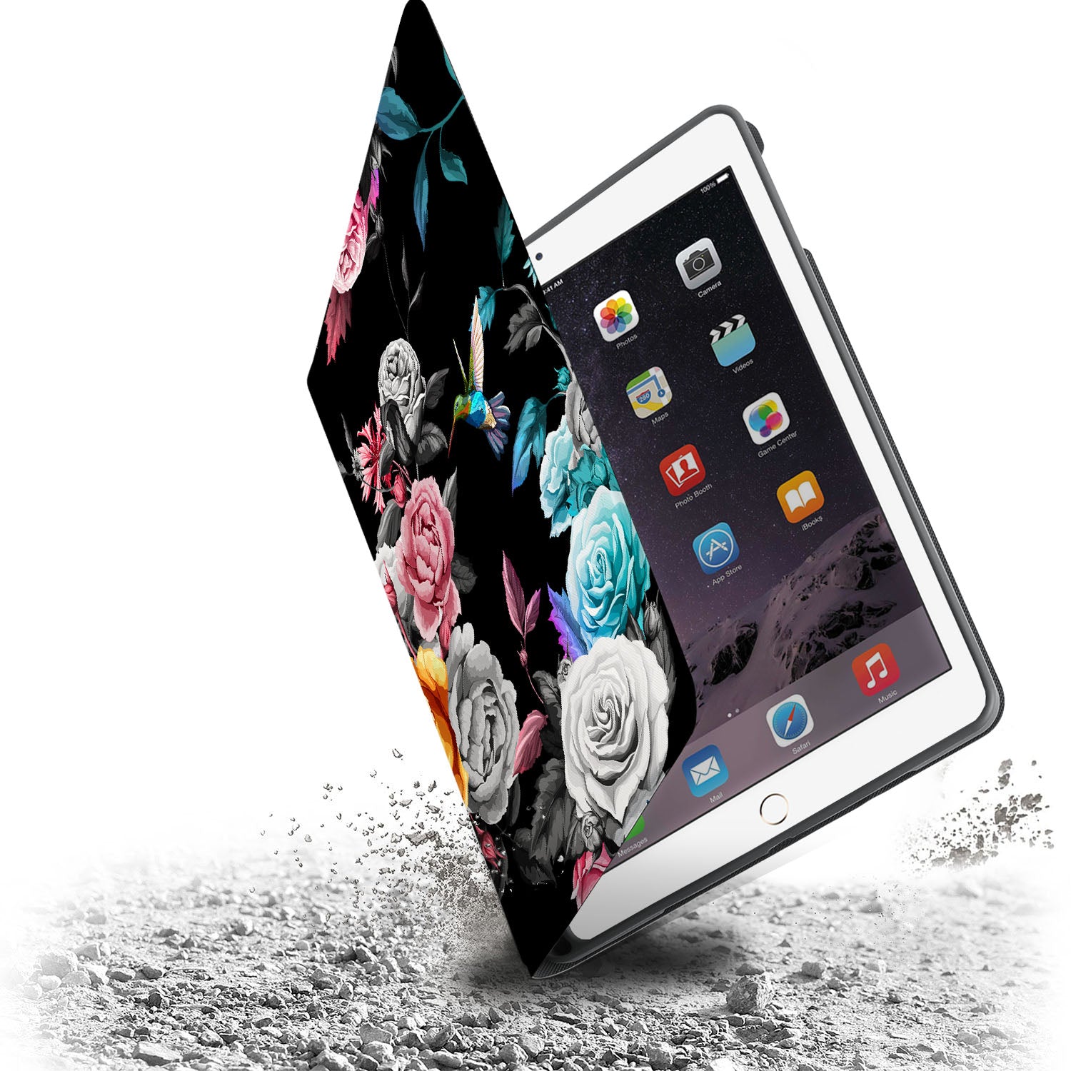 Premium iPad Folio Case with Elegant Black Flower Design - Slim Protective Cover for iPad Air/Pro, Perfect for Work, Travel & Home Use