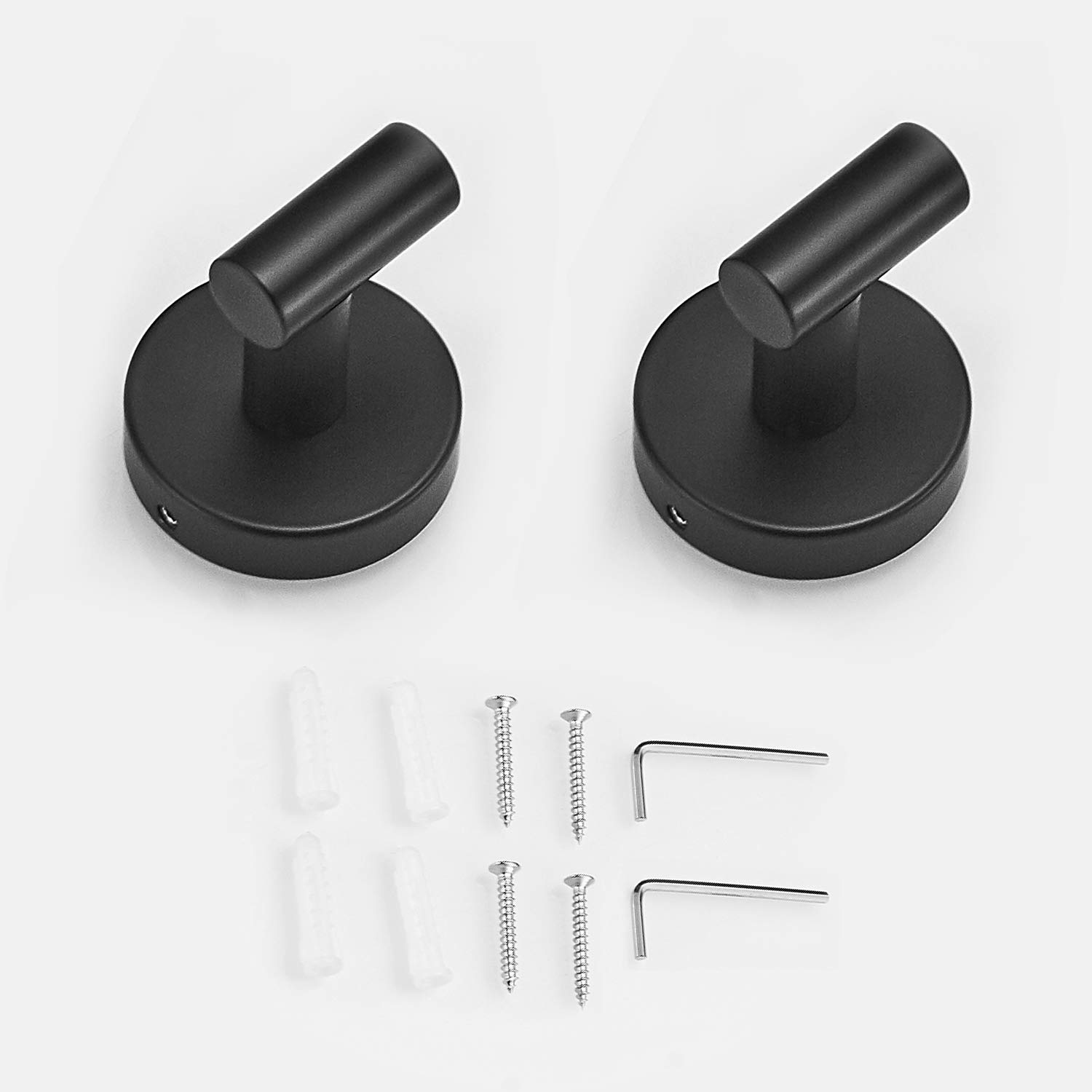 2-Pack Matte Black Stainless Steel Toilet Paper Holder & Towel Hook Set - Wall Mounted Bathroom Accessories for Restroom, Vanity & Powder Room Organization