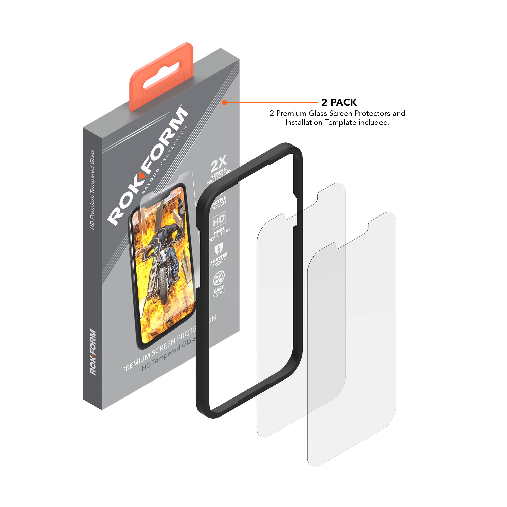 Rokform iPhone 13 Pro Max Screen Protector - Active Touch, Shatter Proof, HD Tempered Glass, Case Friendly, 2 Pack (Clear) - Perfect for Outdoor Adventures and Daily Use