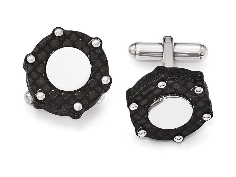 Premium Stainless Steel & Carbon Fiber Cufflinks - Polished & Brushed Finish - Elegant Men's Dress Accessories for Weddings, Business Meetings & Formal Events