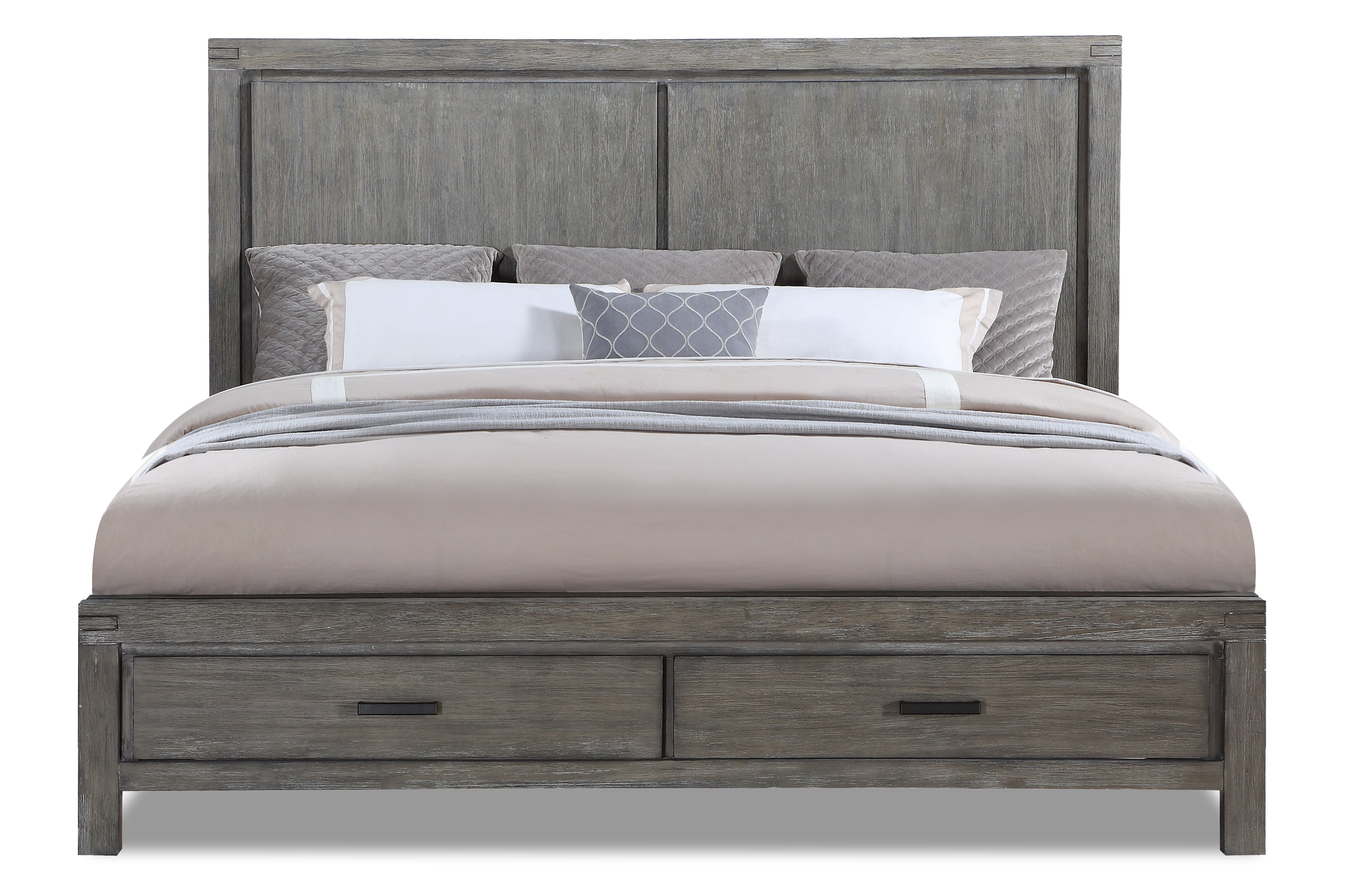 Copeland 6-Piece King Size Storage Bedroom Set - Wire Brushed Grey Finish - Complete Bedroom Furniture for Master Bedroom & Guest Room Organization