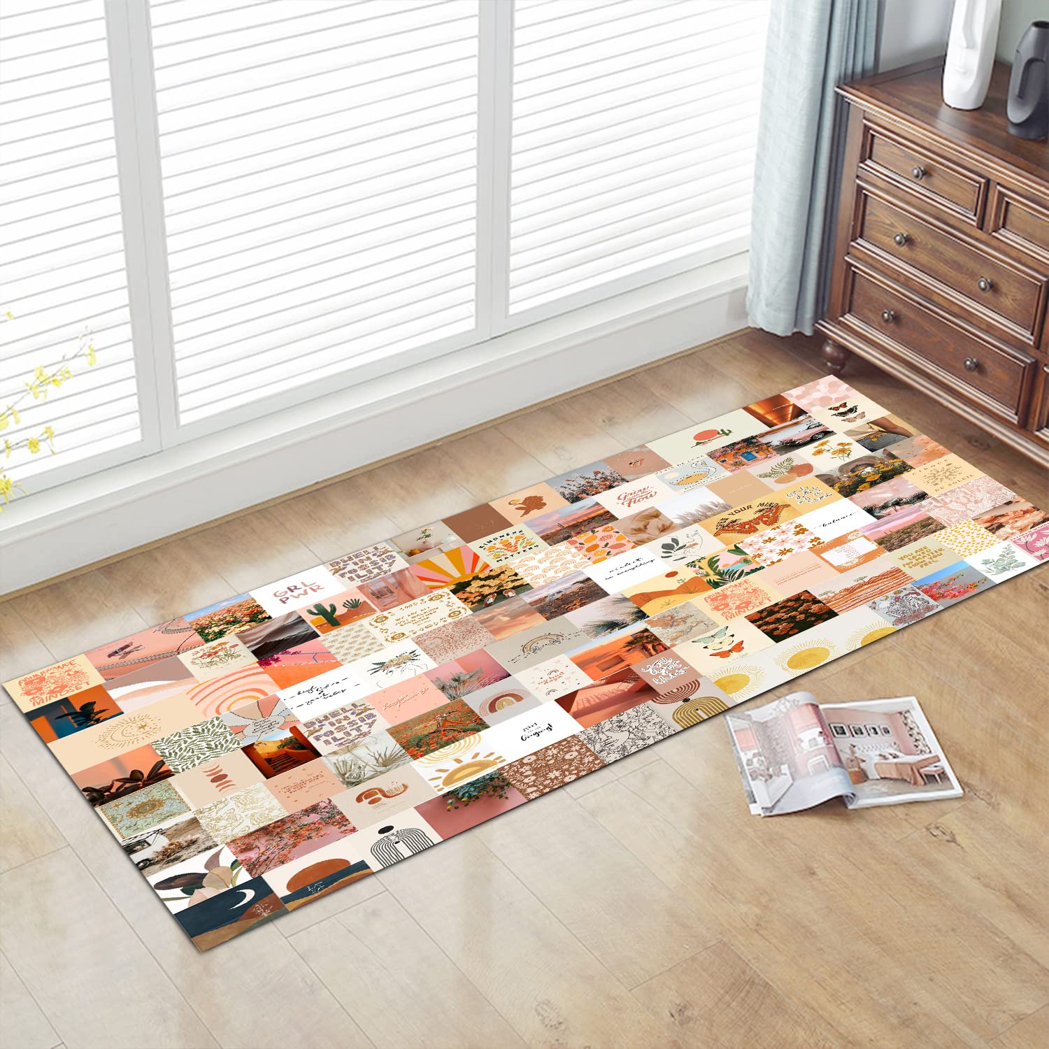 FADALO ART Vintage Bohemian Farmhouse Kitchen Rugs - Non-Slip Bathroom Runner Carpet for Bedroom & Home Decor - Colorful Accent Rug for Hallway, Sink & Laundry Area - 24