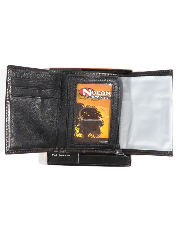 Nocona Men's 12 Gauge Outdoor Tri-Fold Leather Wallet - Genuine Brown Cowhide RFID Blocking Bifold Wallet for Everyday Carry, Travel & Outdoor Adventures