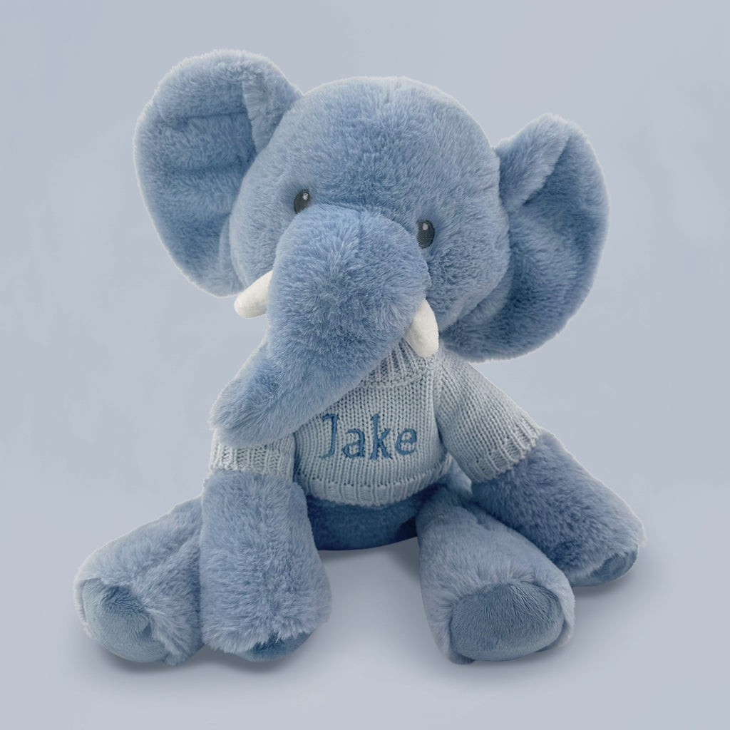 Personalized Esme Elephant Plush Toy with Snuggle Wrap & Storybook - Blue | Cute Baby Shower Gift & Nursery Decor | Perfect for Newborn Cuddles & Bedtime Comfort