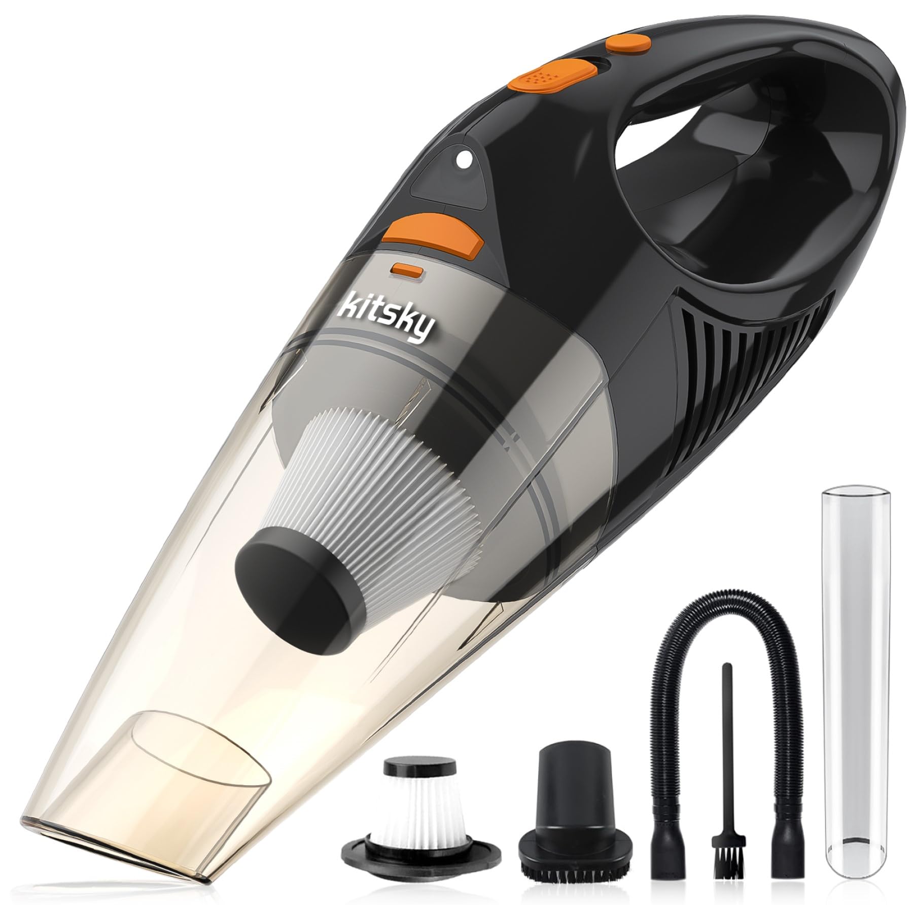 Kitsky Handheld Cordless Vacuum Cleaner - 12000Pa Powerful Suction, Lightweight Car Vacuum with LED Lights & HEPA Filter - Long Battery Life for Car, Sofa, Stairs, Corners - Perfect for Pet Hair, Crumbs, Dust in Vehicles & Home Cleaning